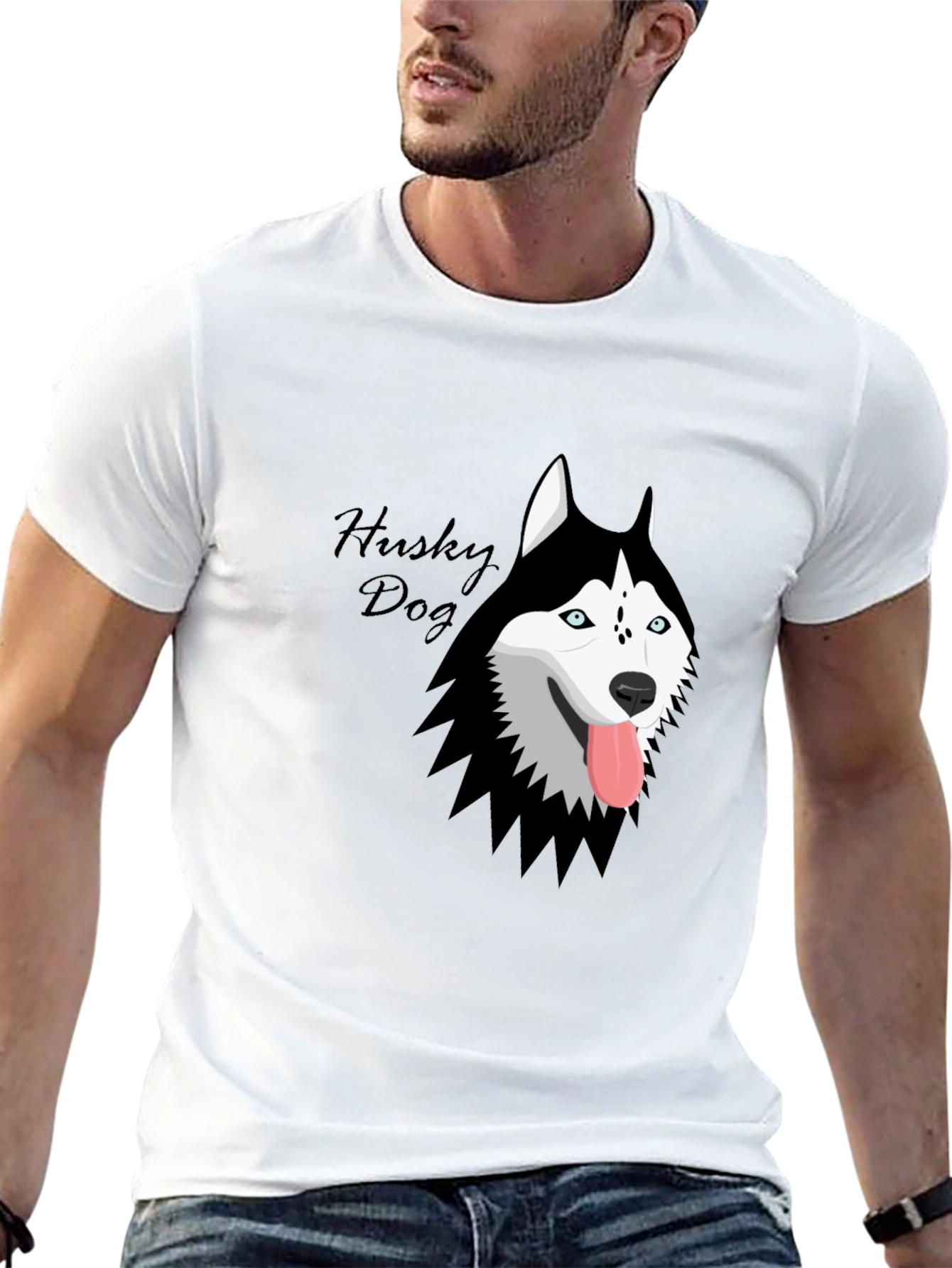 Husky Dog Graphic Print Black T-Shirt