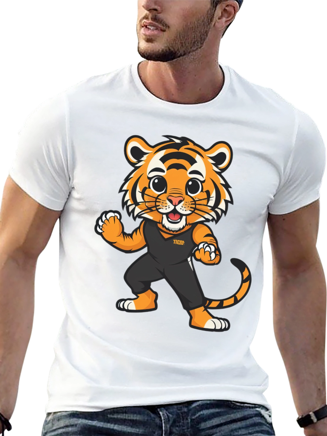Tiger Cartoon Graphic Black T-Shirt