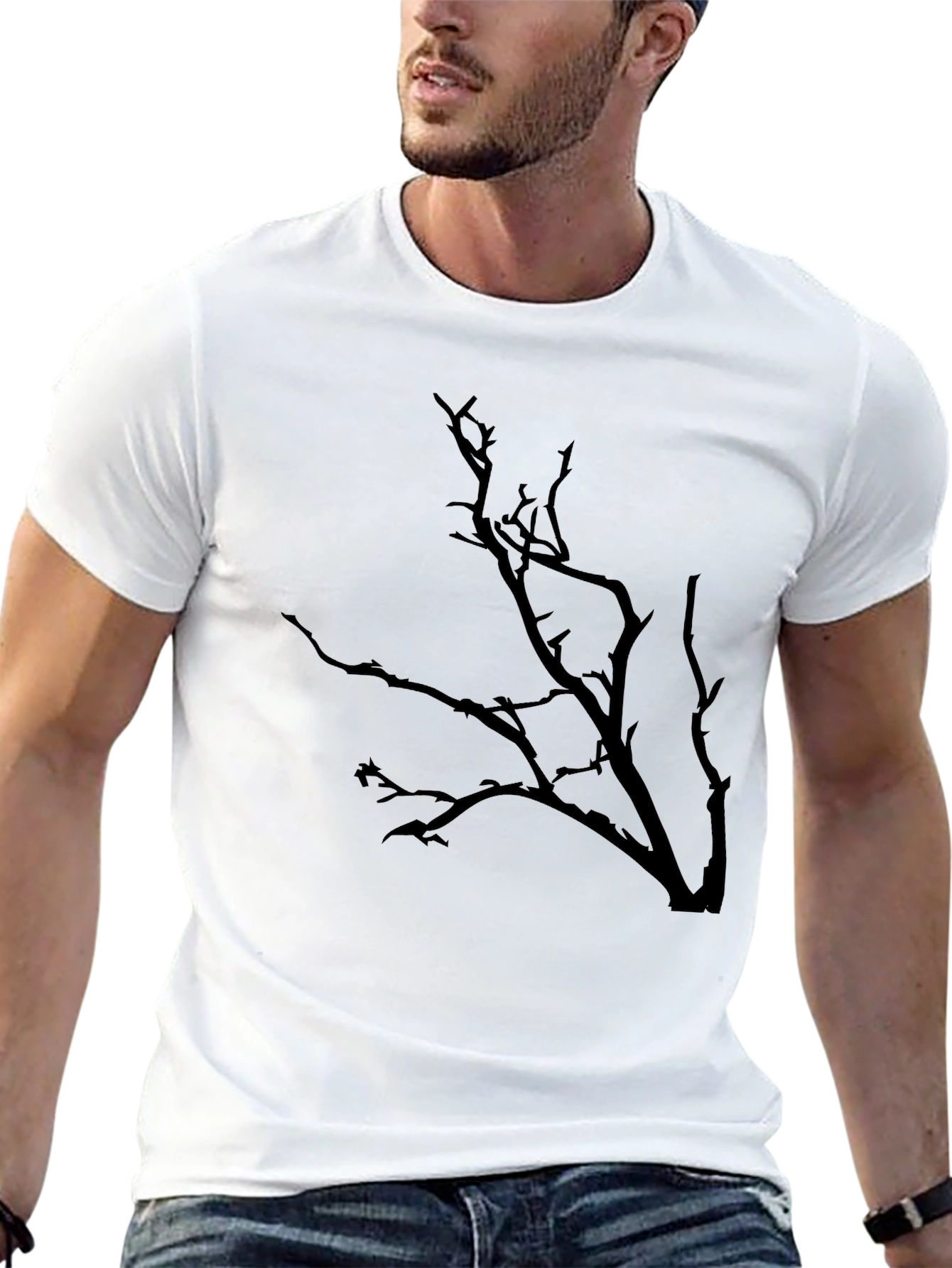 Mens Black T-Shirt with Bare Tree Design