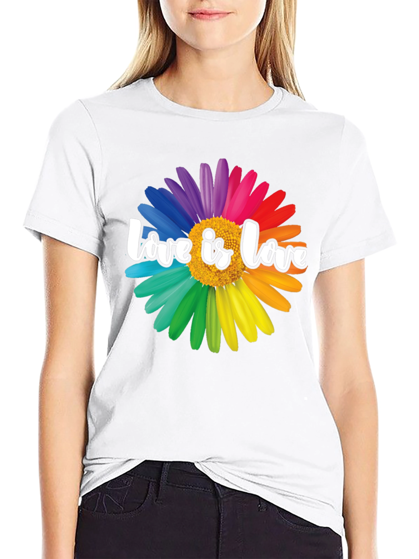 Love is Love Rainbow Flower Graphic T-Shirt