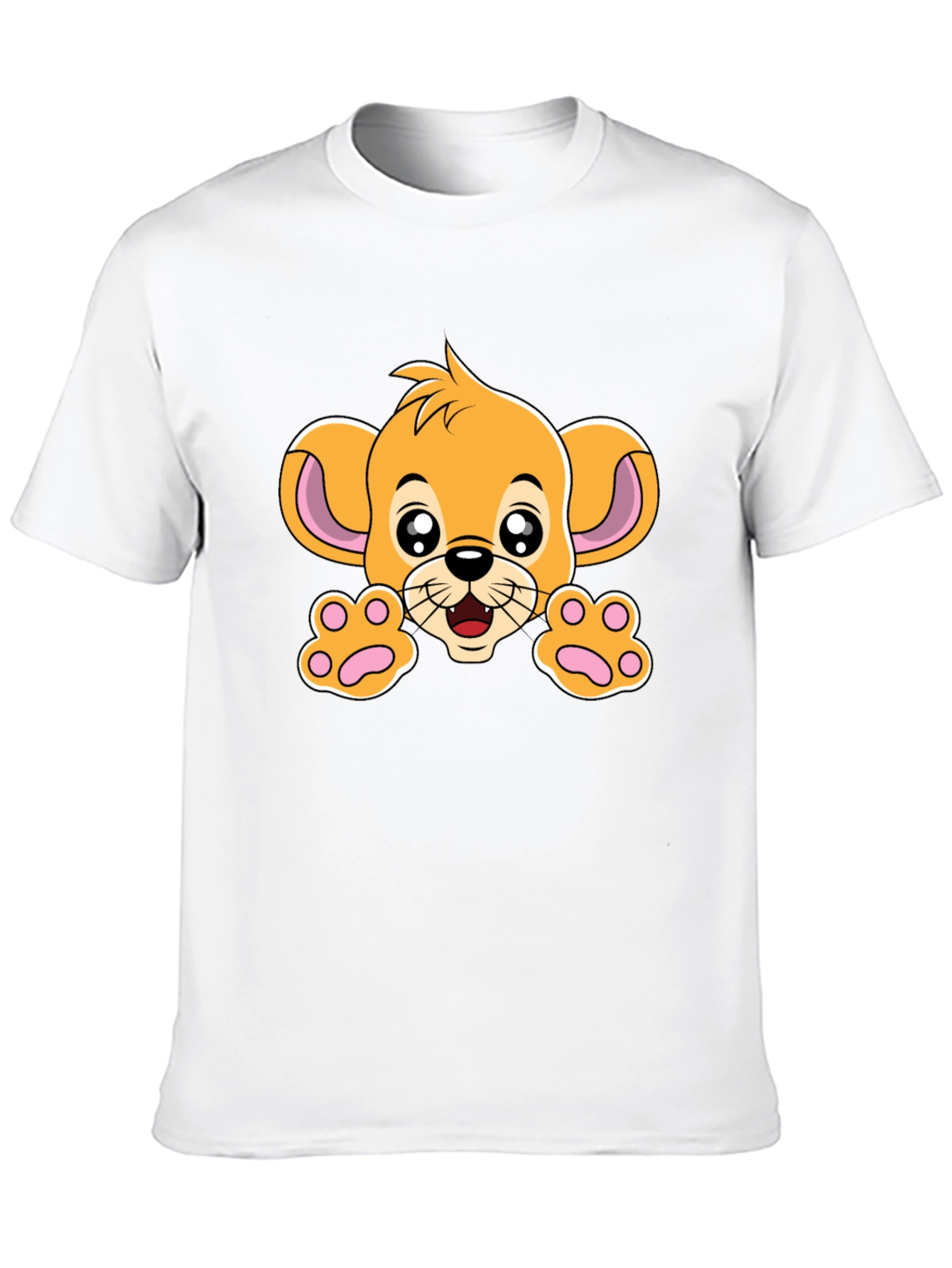 Cute Lion Cub Graphic Tee - Black Cotton T-Shirt