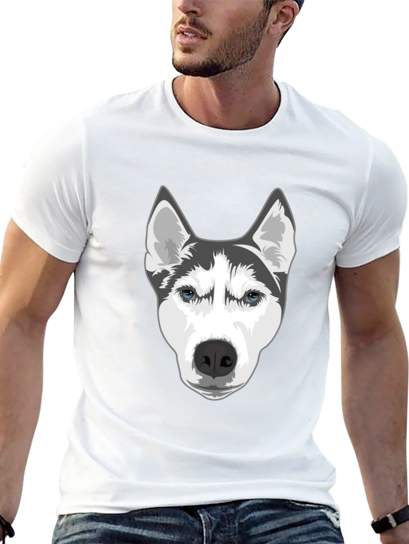 Husky Dog Graphic T-Shirt - Black Cotton Blend Tee