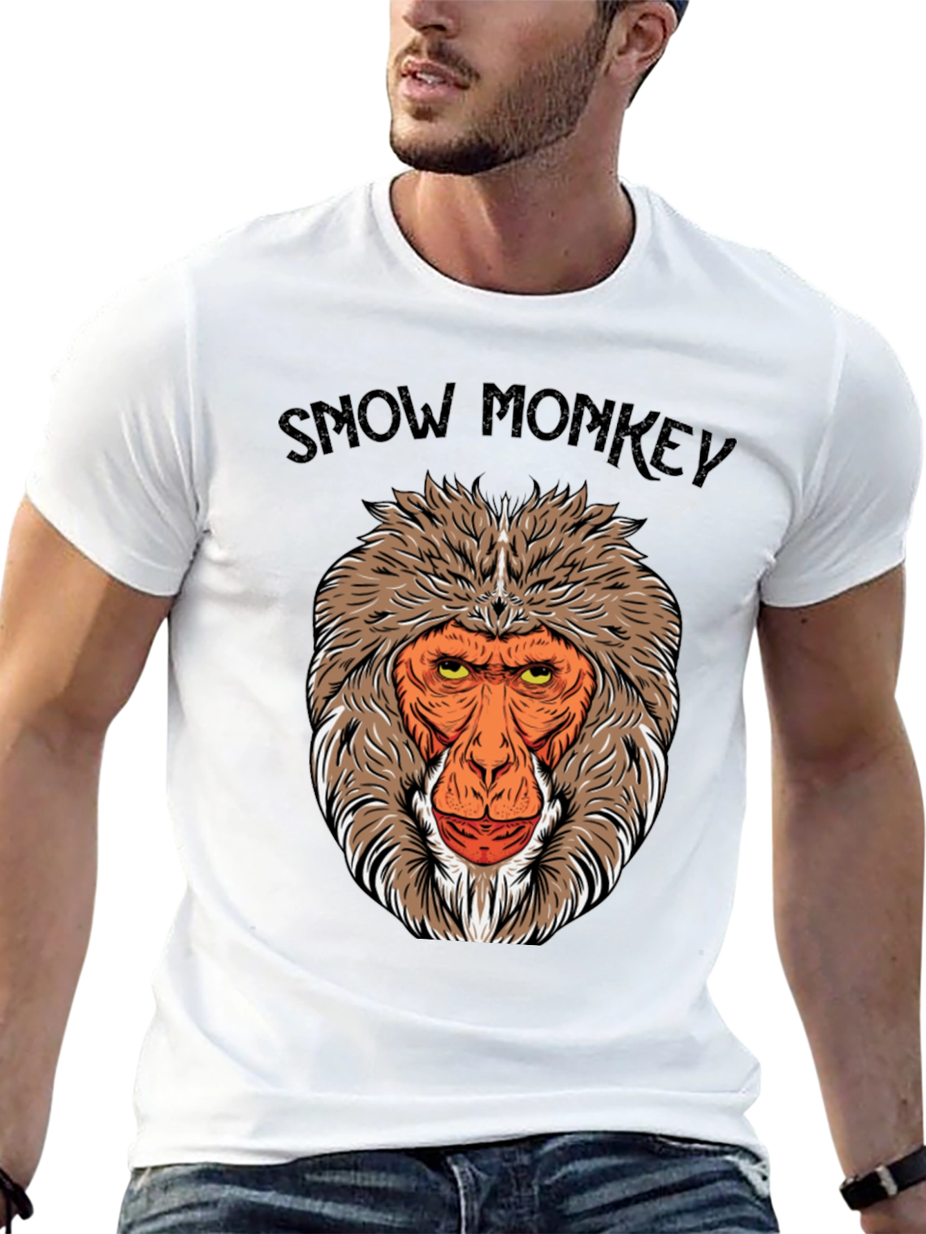 Snow Monkey Graphic Tee - Black Crew Neck T-Shirt