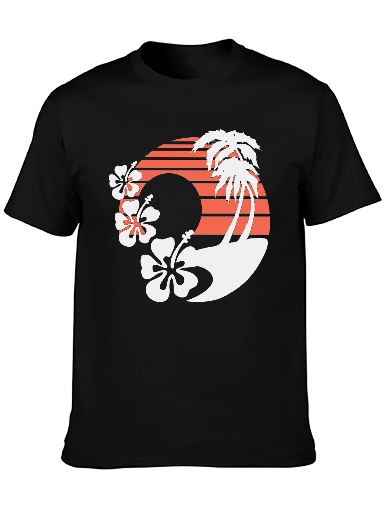 Tropical Palm & Hibiscus Graphic Tee - Black