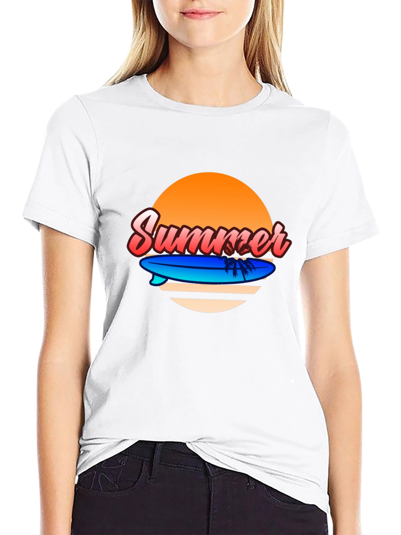 Summer Surfboard T-Shirt - Retro Sunset Design
