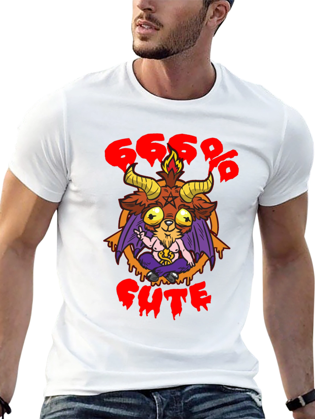 666% Cute Baphomet Graphic Tee - Black Cotton
