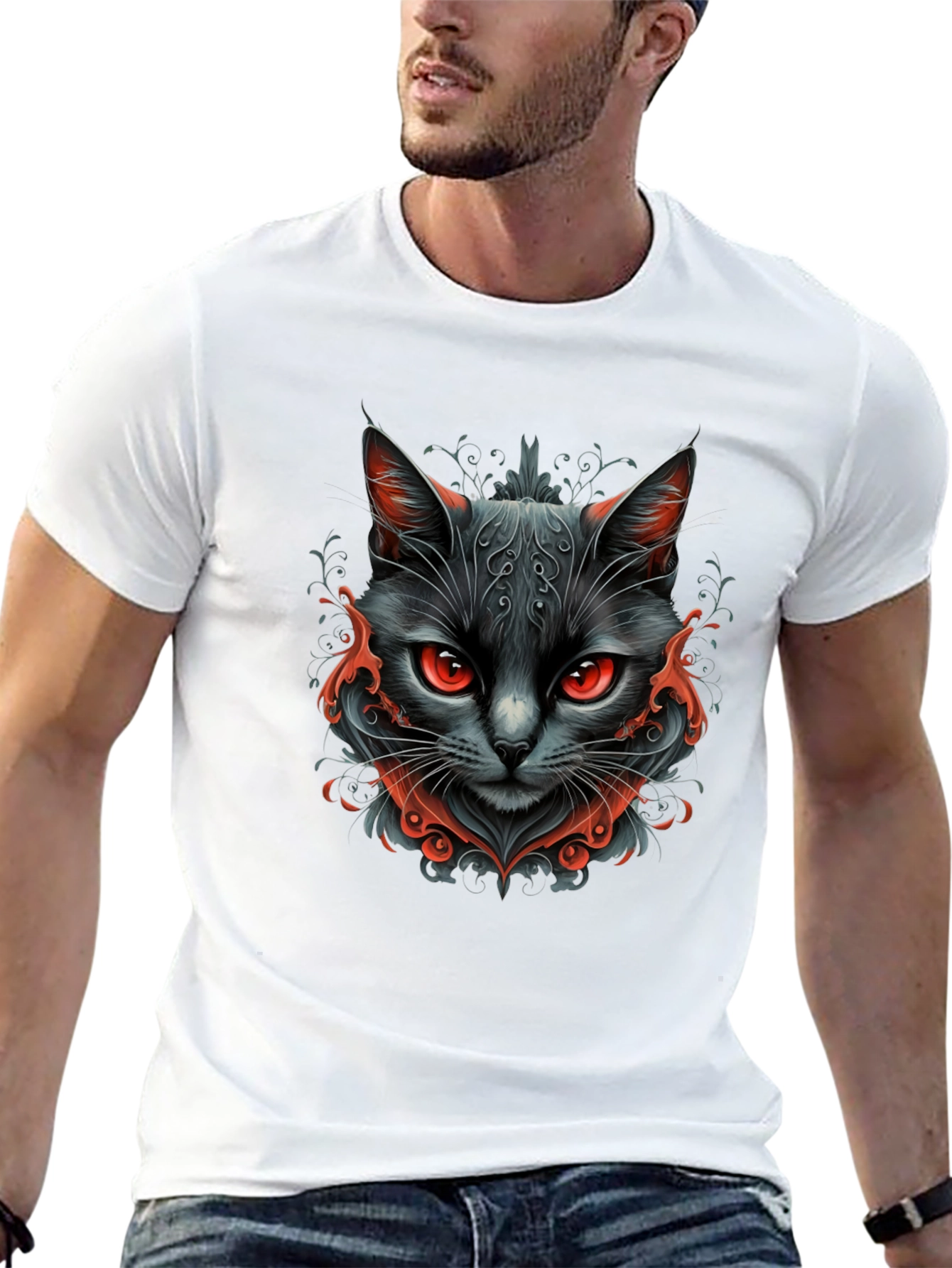 Black Cat Graphic Tee - Mens Stylish T-Shirt
