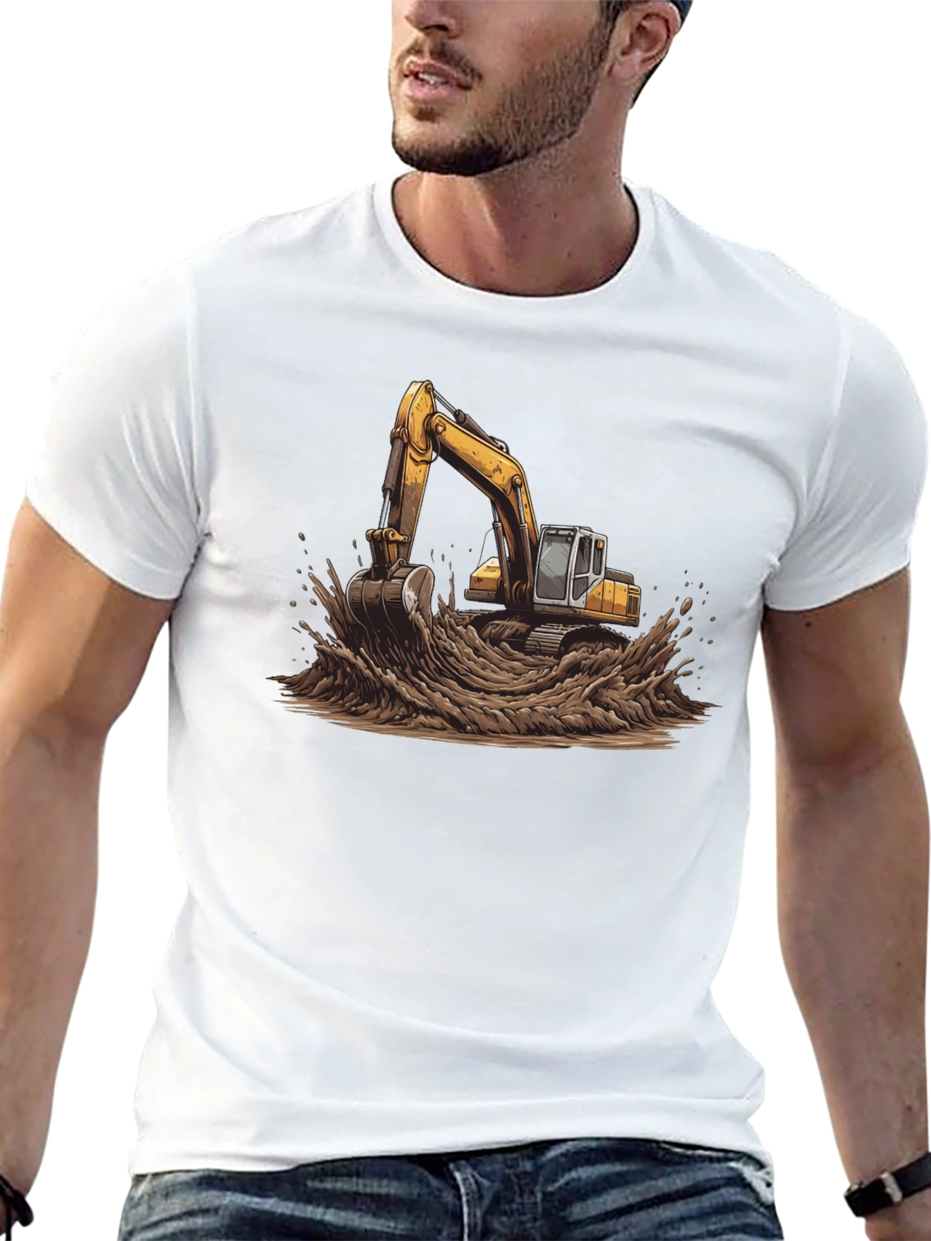 Excavator in Mud Graphic T-Shirt - Black