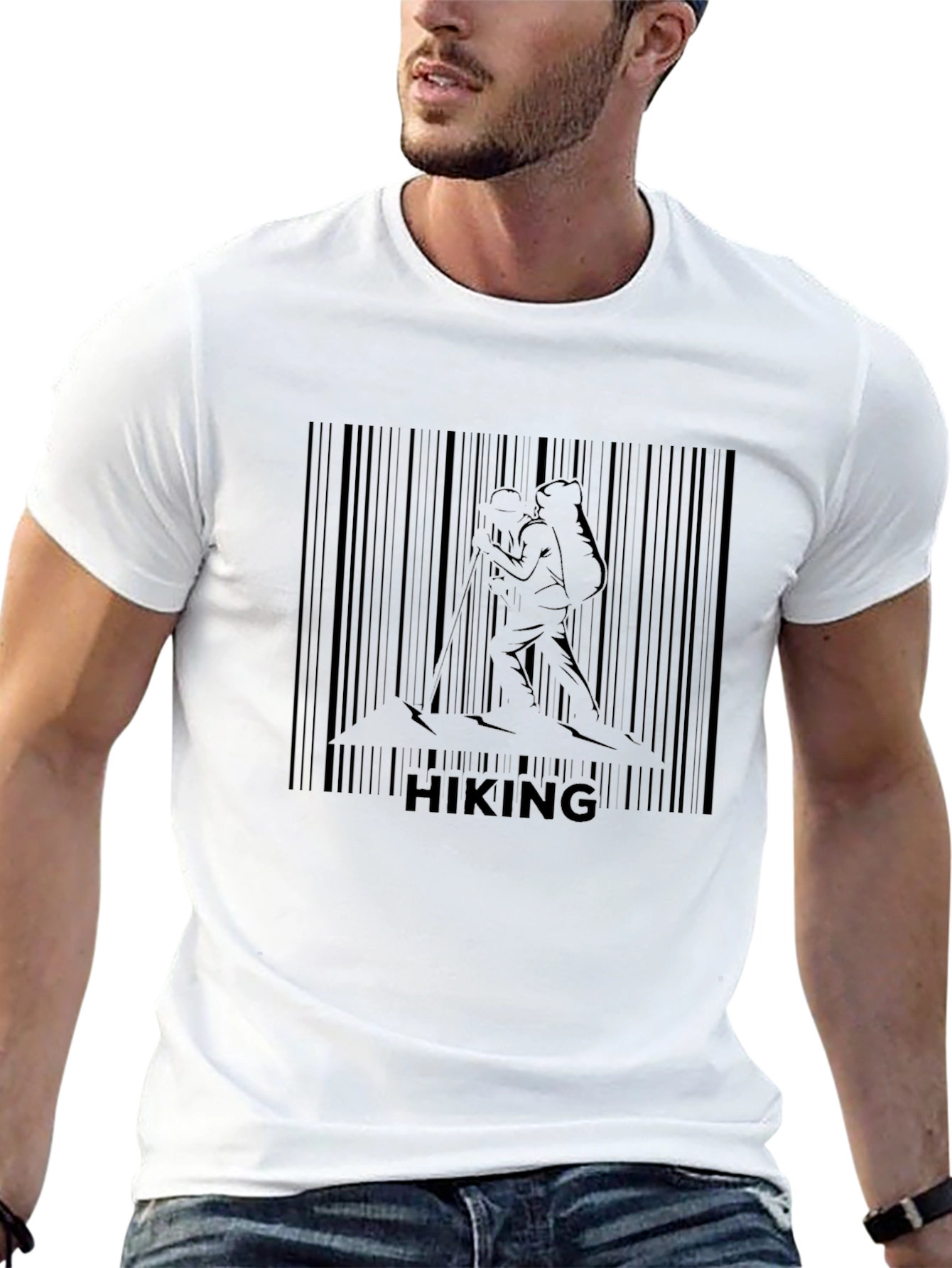 Hiking Barcode Graphic T-Shirt - Black