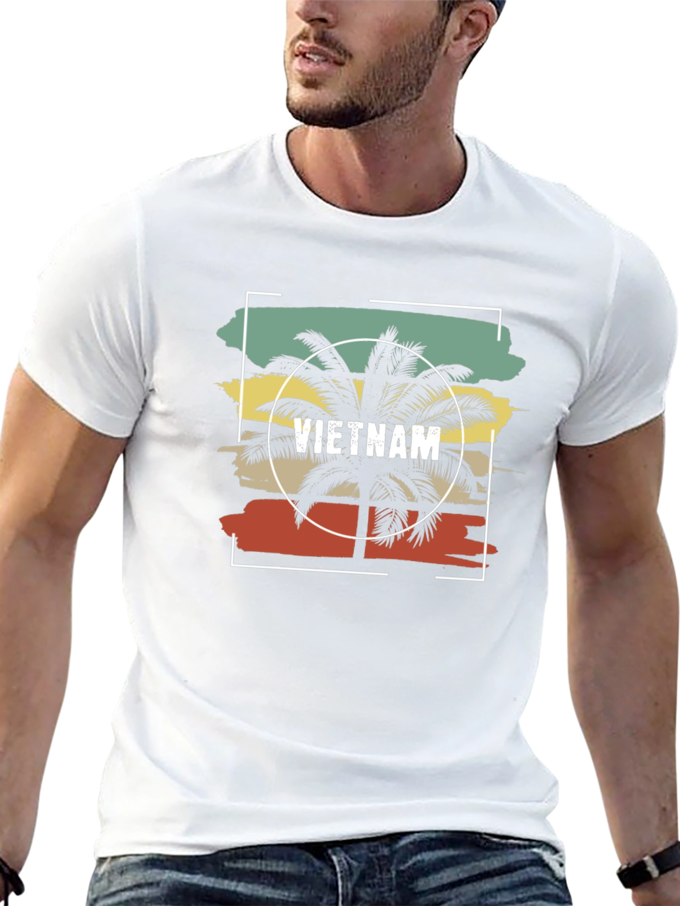 Vietnam Palm Tree Graphic Mens Black T-Shirt