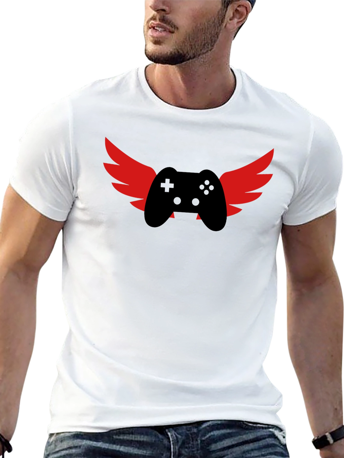 Gamer Wings Graphic Tee - Black Cotton T-Shirt