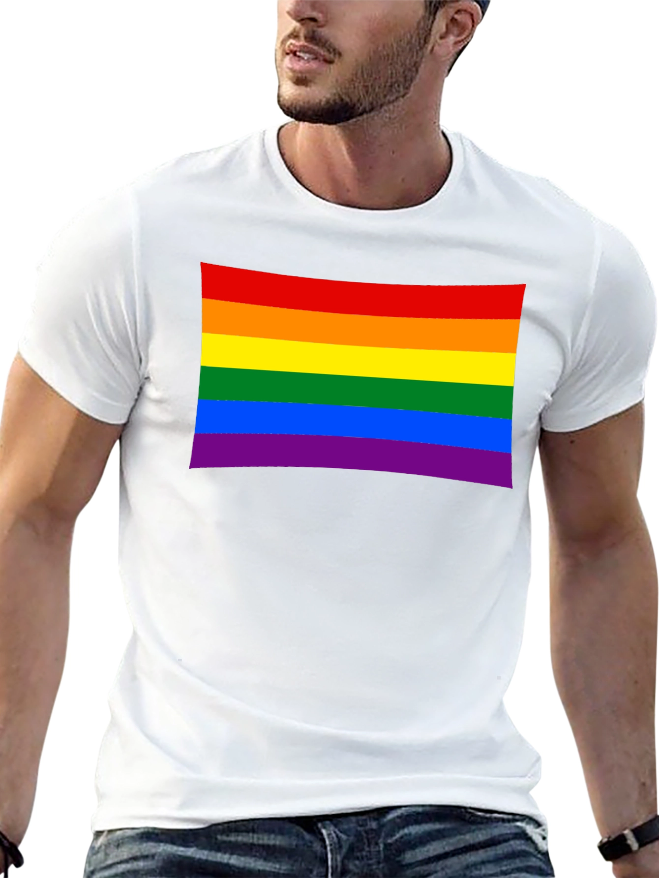 Pride Flag Graphic Tee - Black Cotton Blend