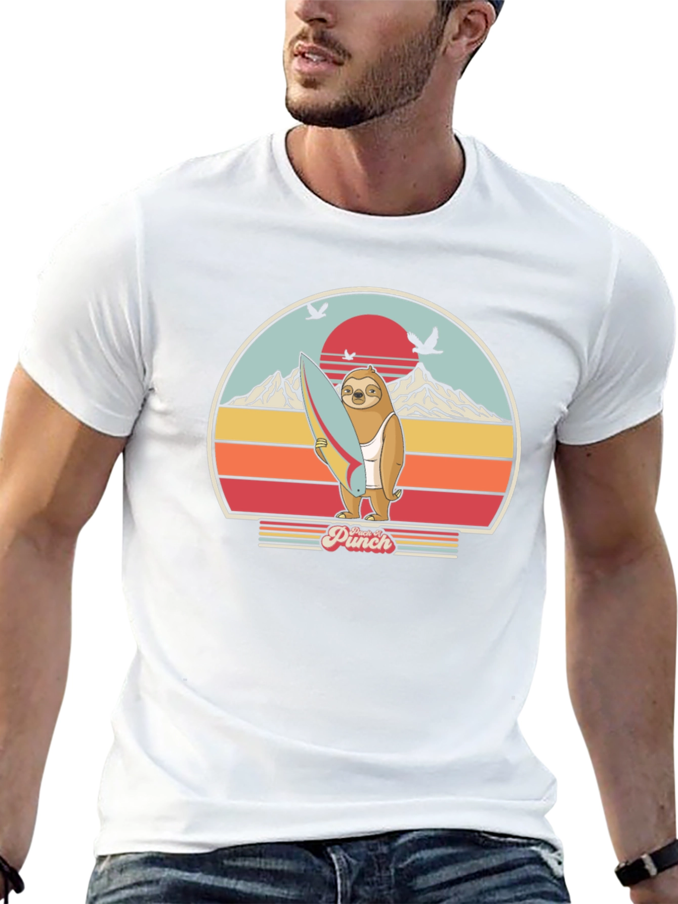 Sloth Surfer Retro Tee - Punch It!