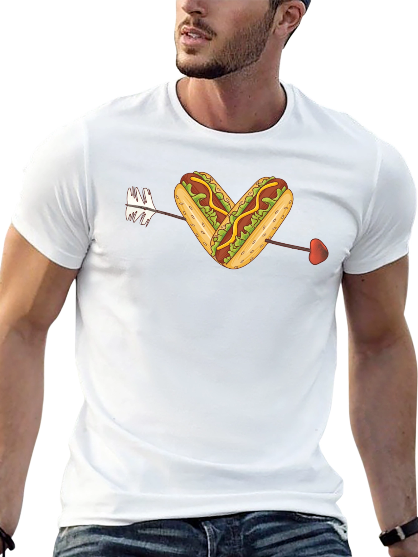 Hot Dog Heart Arrow T-Shirt - Foodie Love Tee