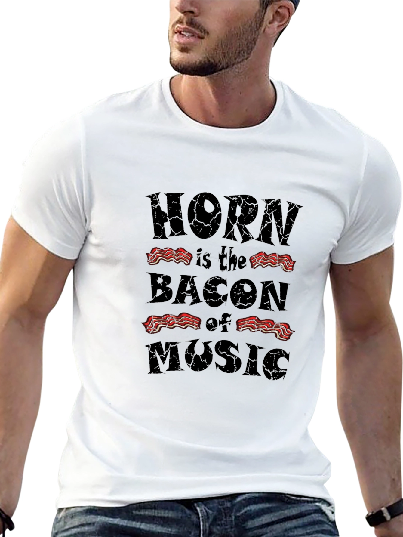 Horn is the Bacon of Music Black T-Shirt
