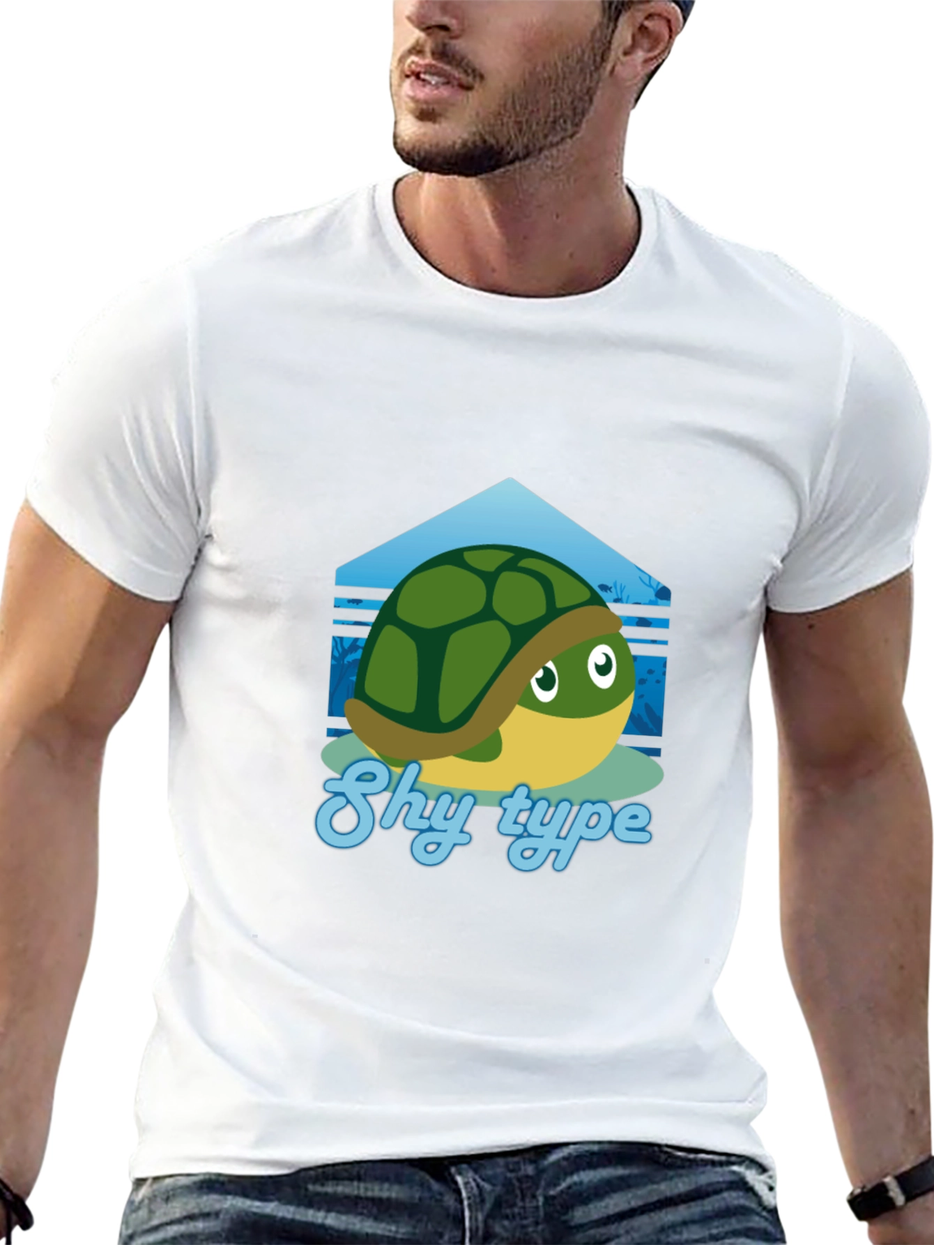 Shy Turtle Graphic T-Shirt - Cute Cartoon Design