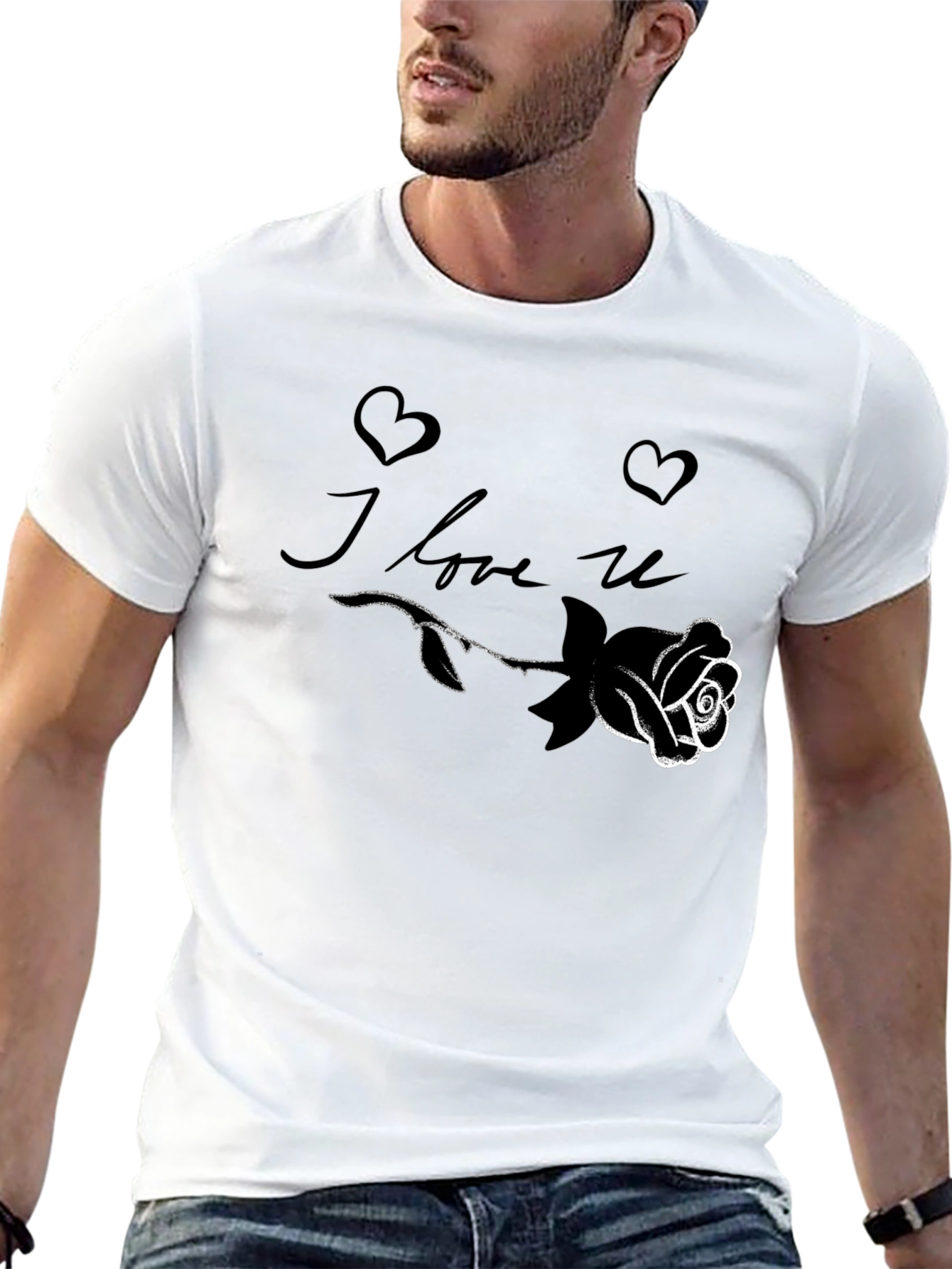 I Love U Rose Graphic Black T-Shirt