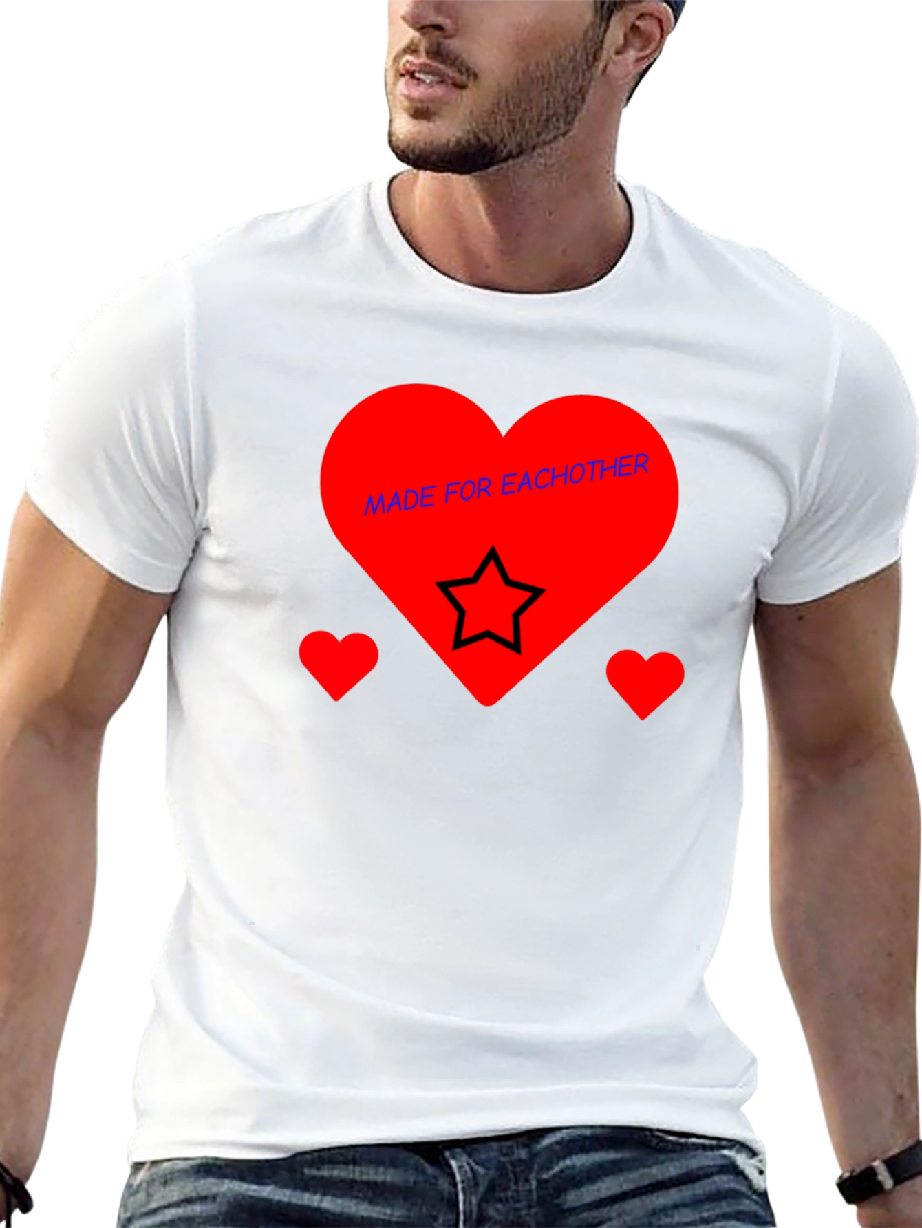 Romantic Heart Star Graphic Black T-Shirt