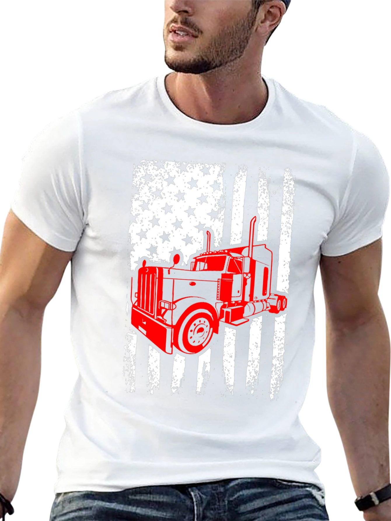 Trucker American Flag Graphic Tee - Black Cotton Blend