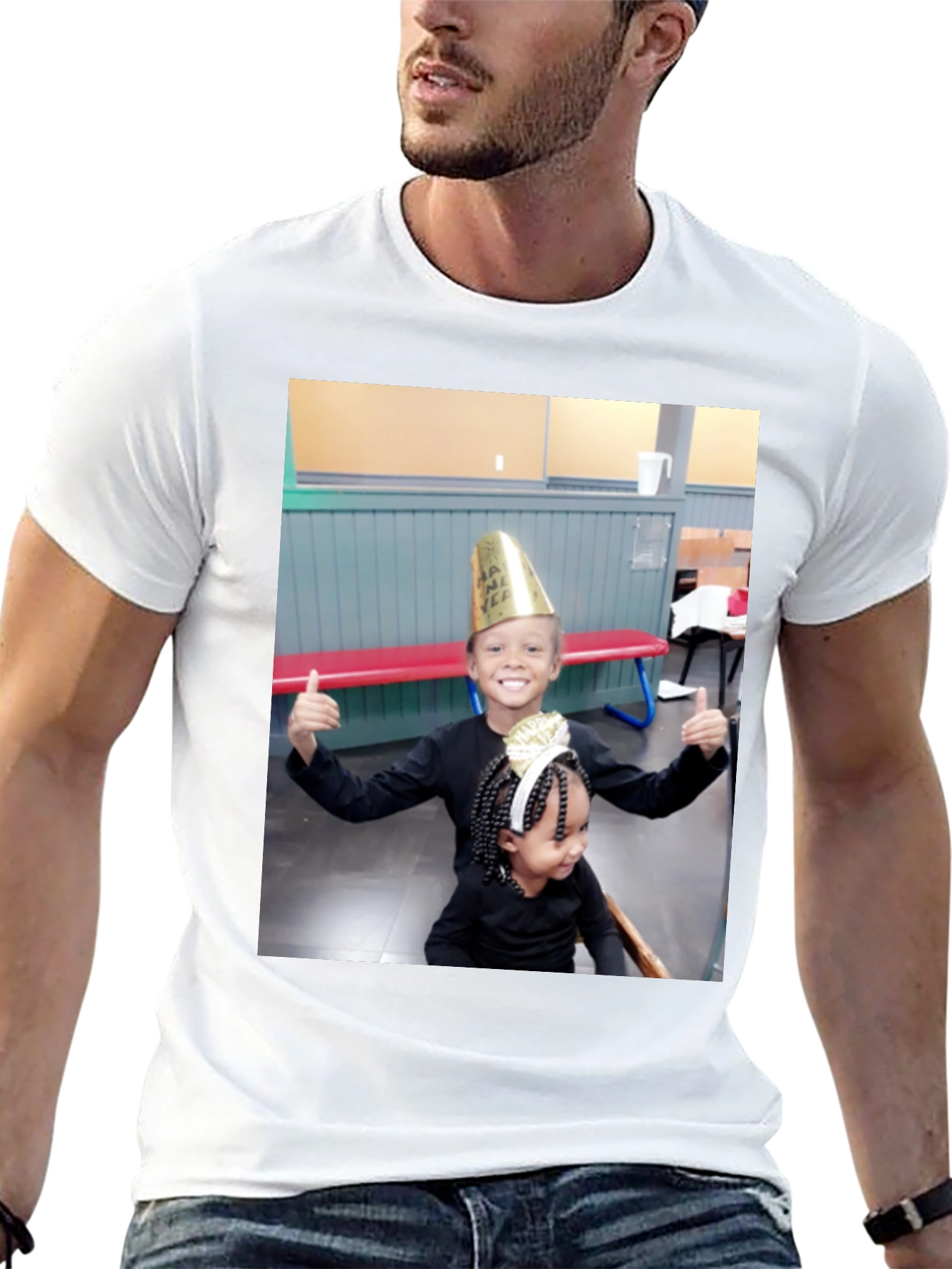 Black T-Shirt with Smiling Kids