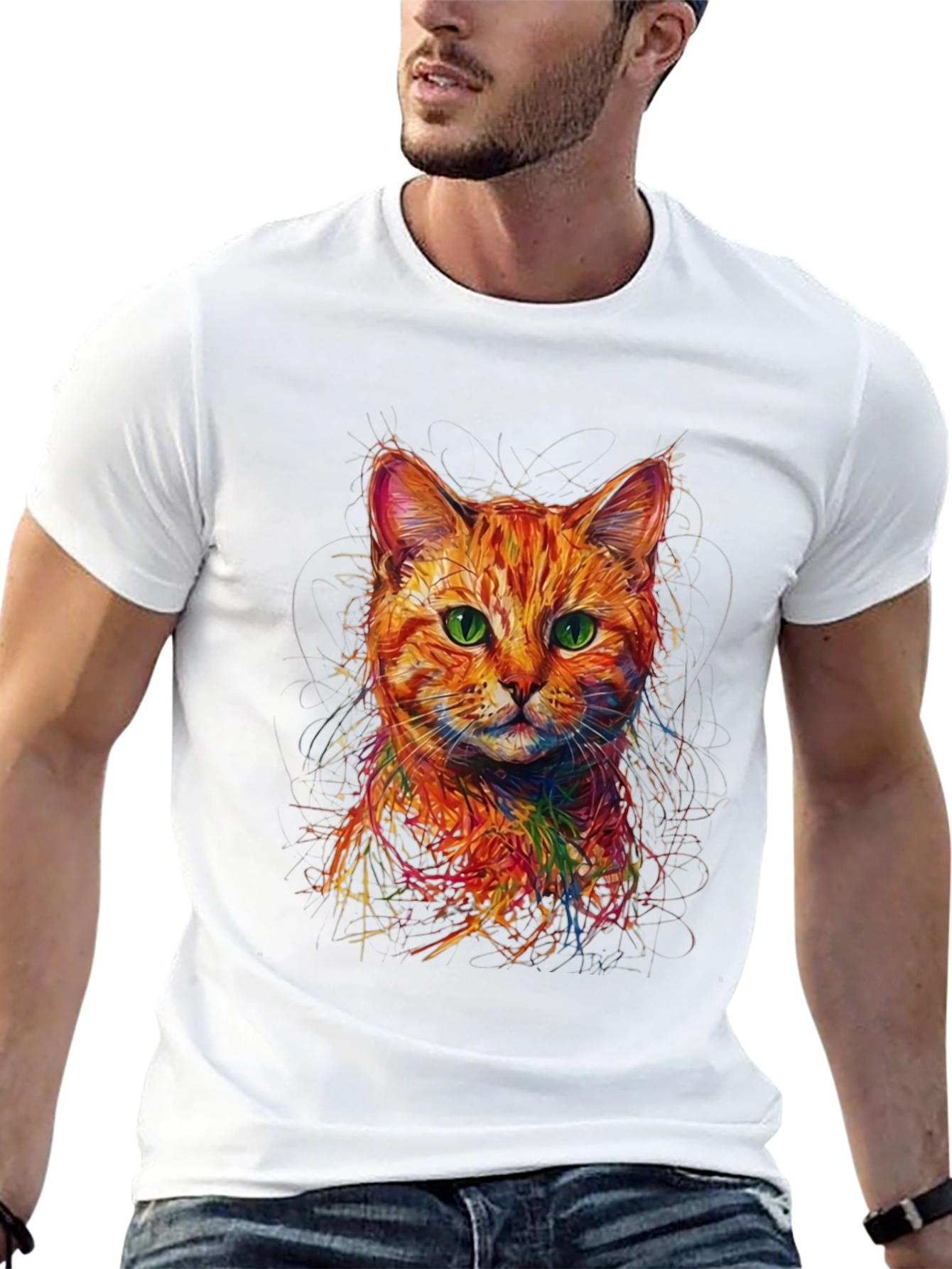 Abstract Cat Art Black T-Shirt