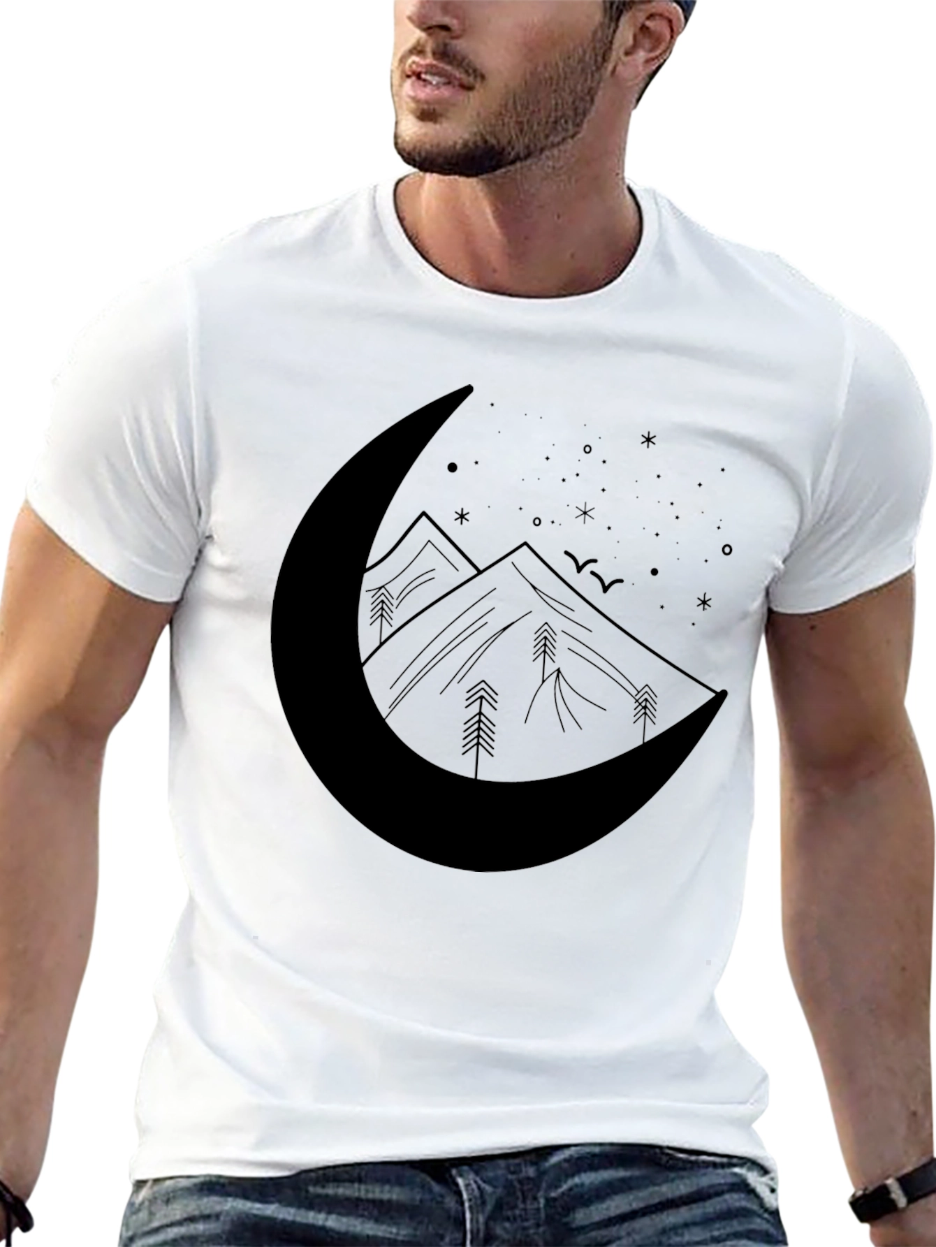 Crescent Moon Mountain Graphic Tee - Black