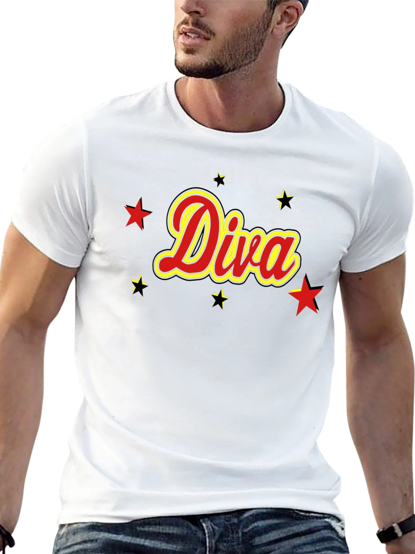 Diva T-Shirt - Red and Yellow Star Design