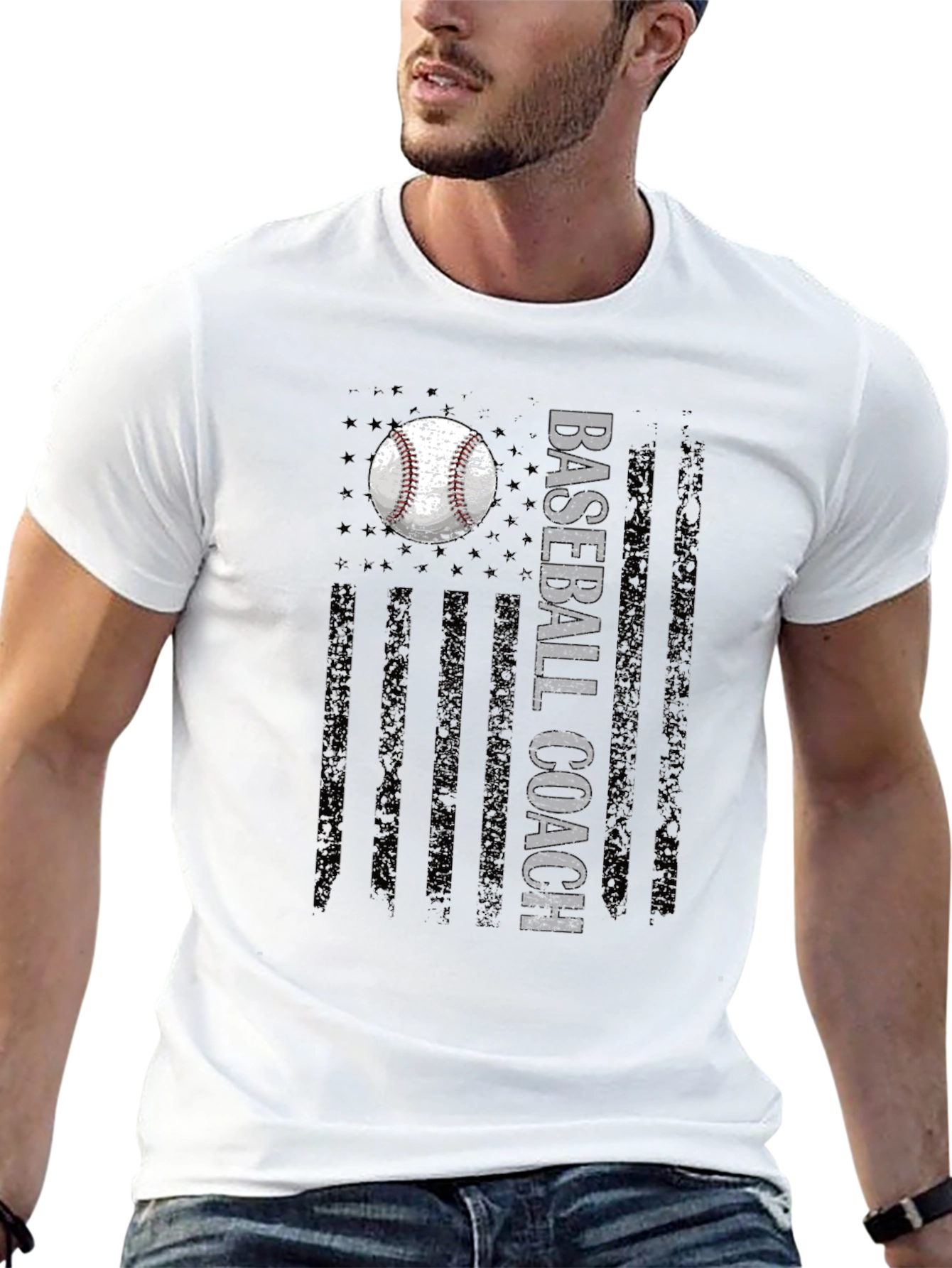 Baseball Coach Graphic Tee - American Flag Design