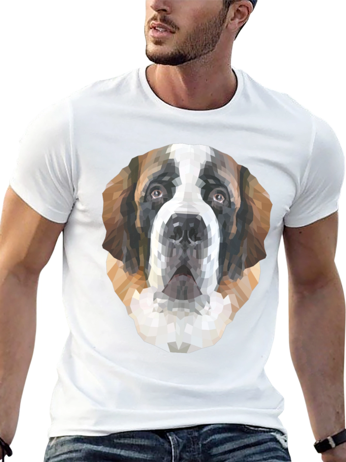 Geometric St. Bernard Dog Graphic T-Shirt - Black