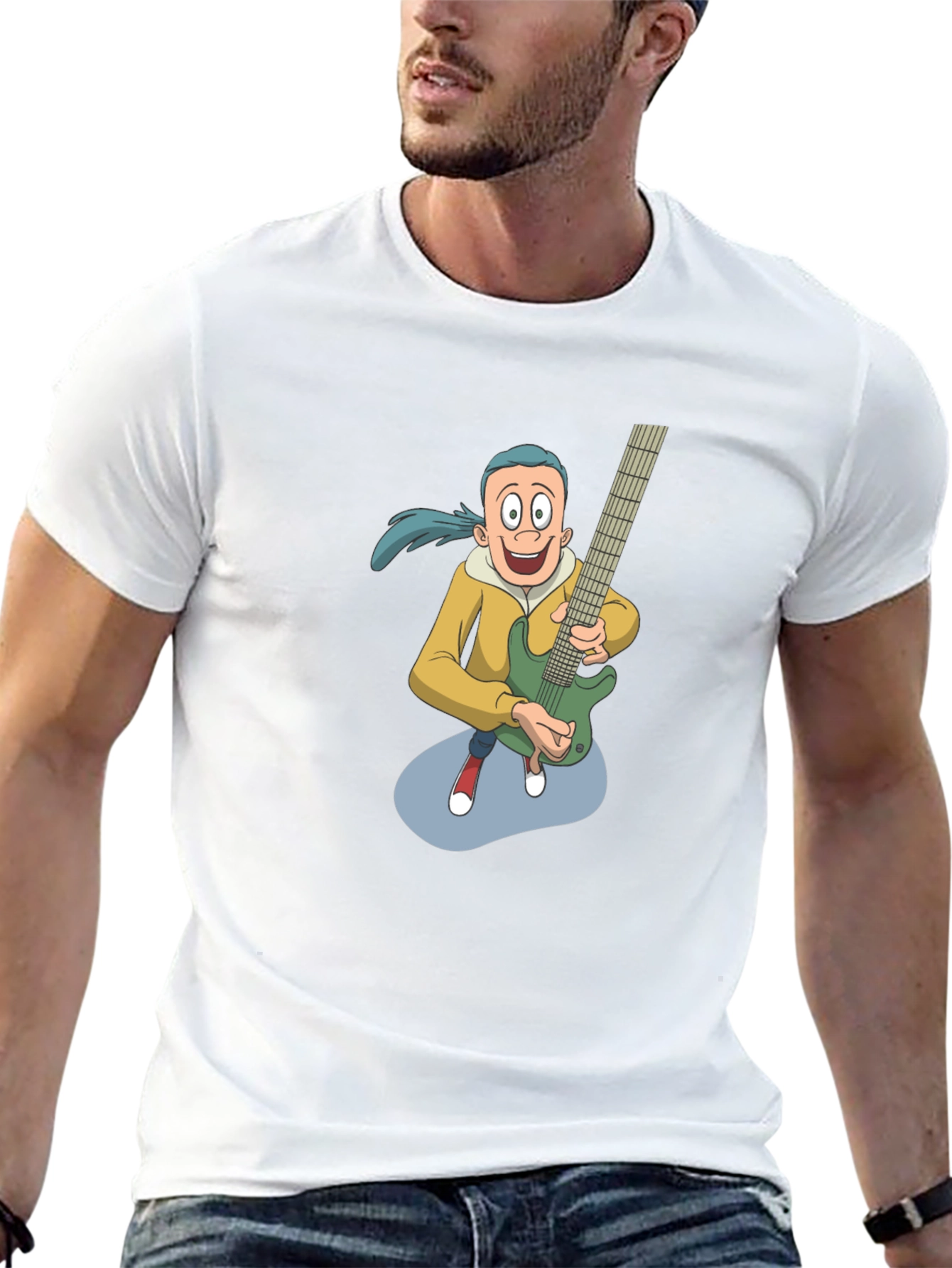 Cartoon Guitarist Graphic Tee - Black