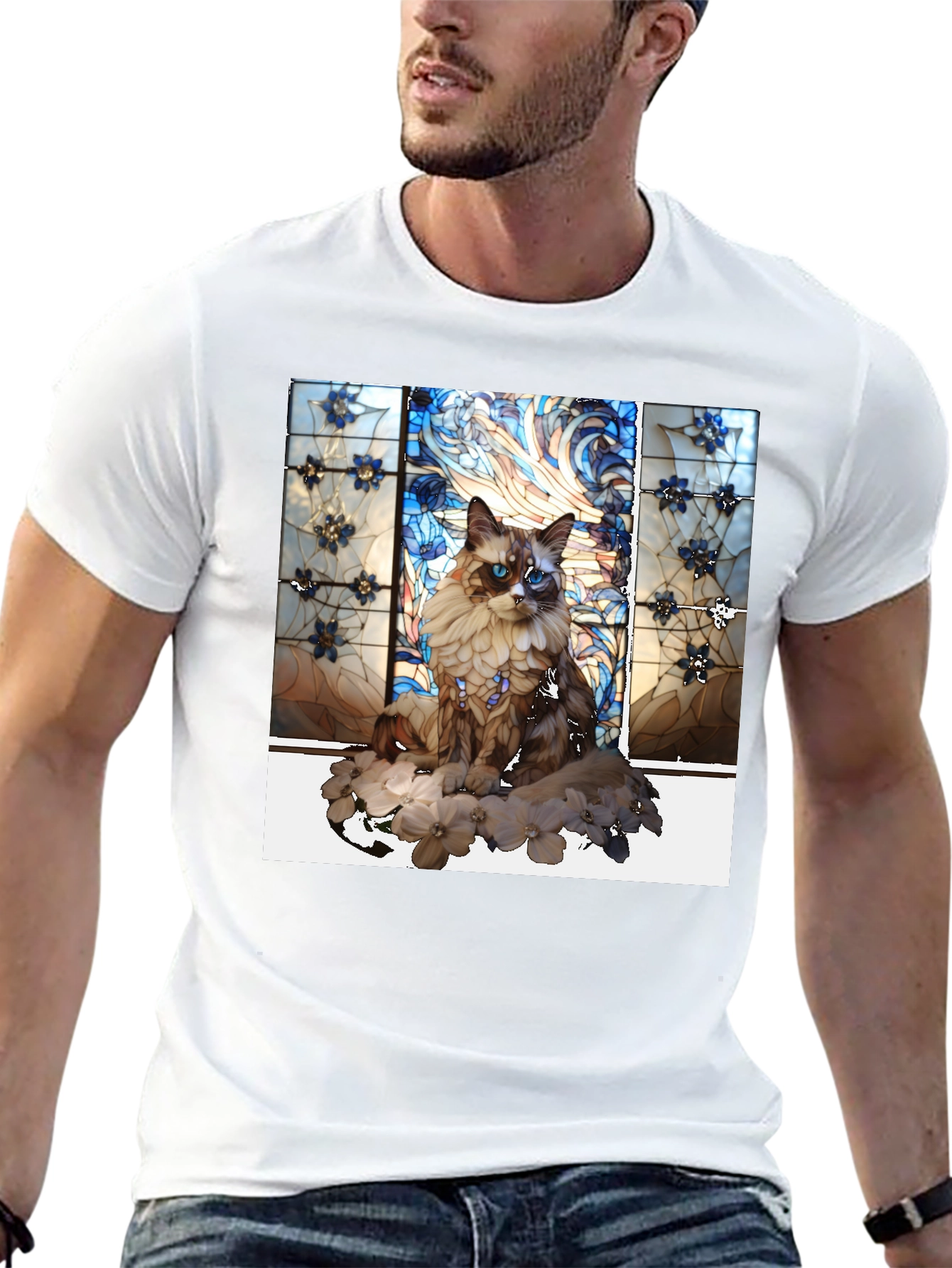 Cat Stained Glass Graphic Tee - Unique Design