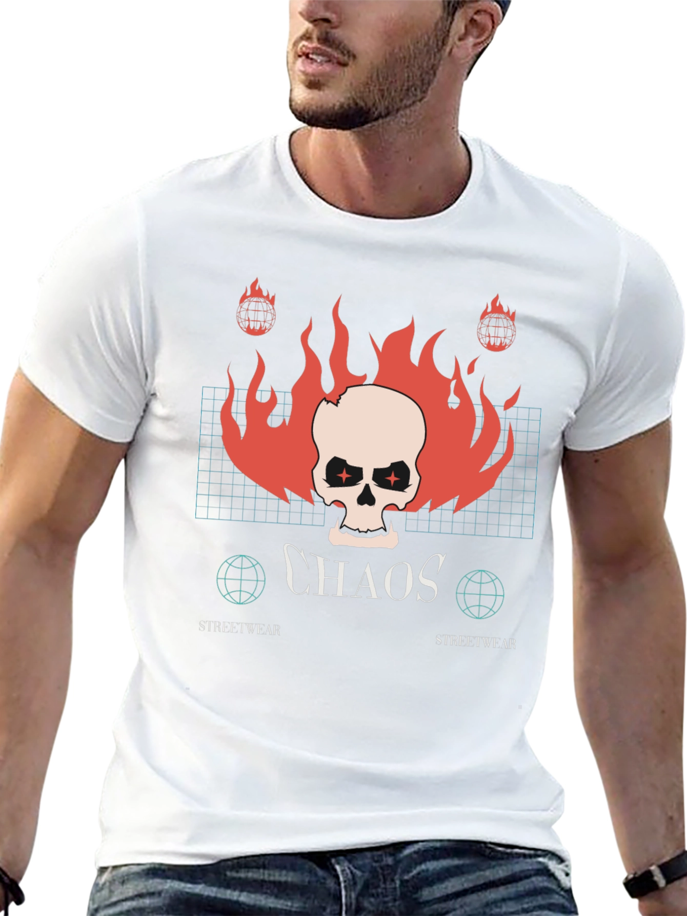 Chaos Skull Graphic Print Black T-Shirt