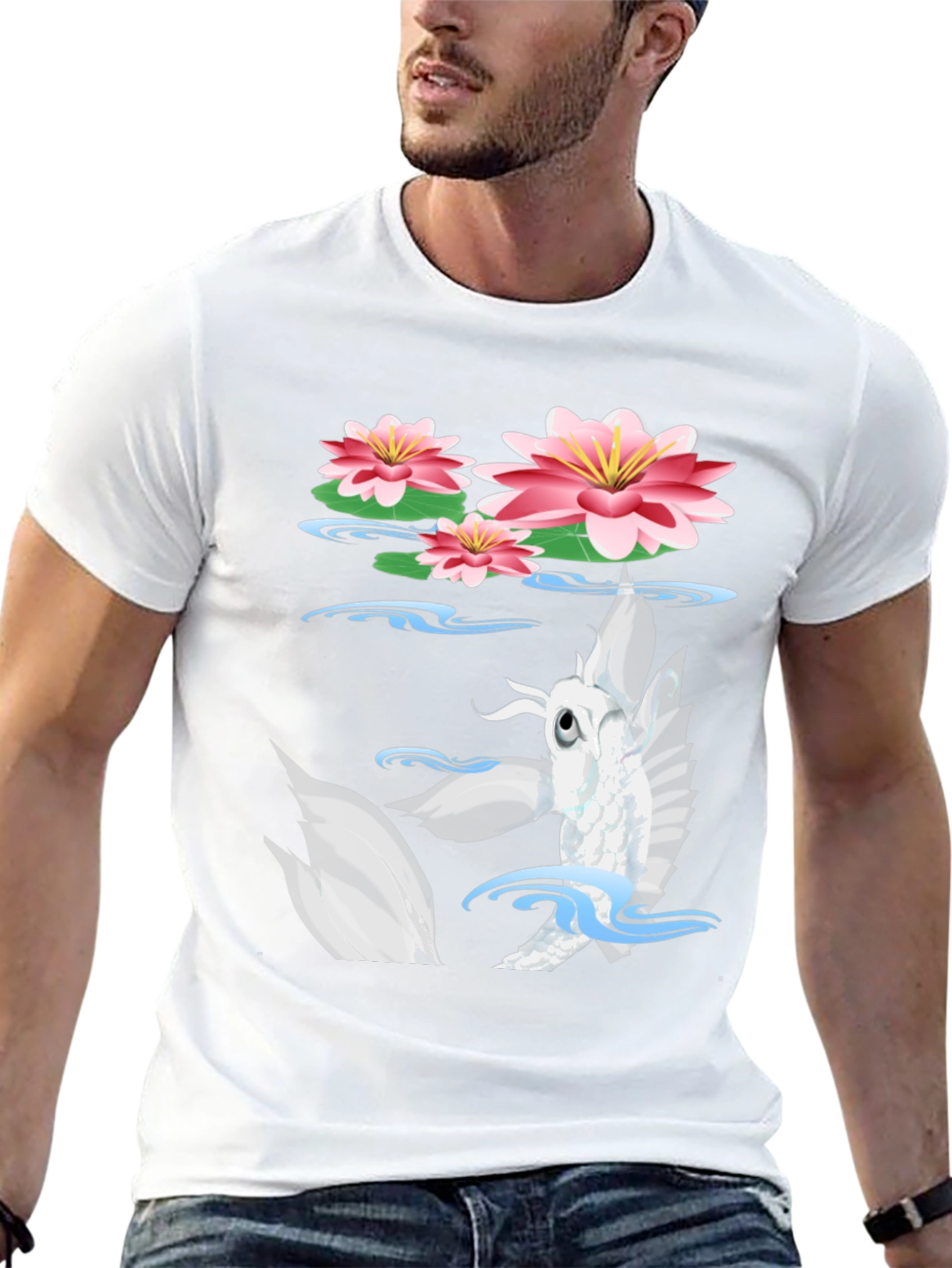 Koi Fish Lotus Pond Graphic Tee - Black