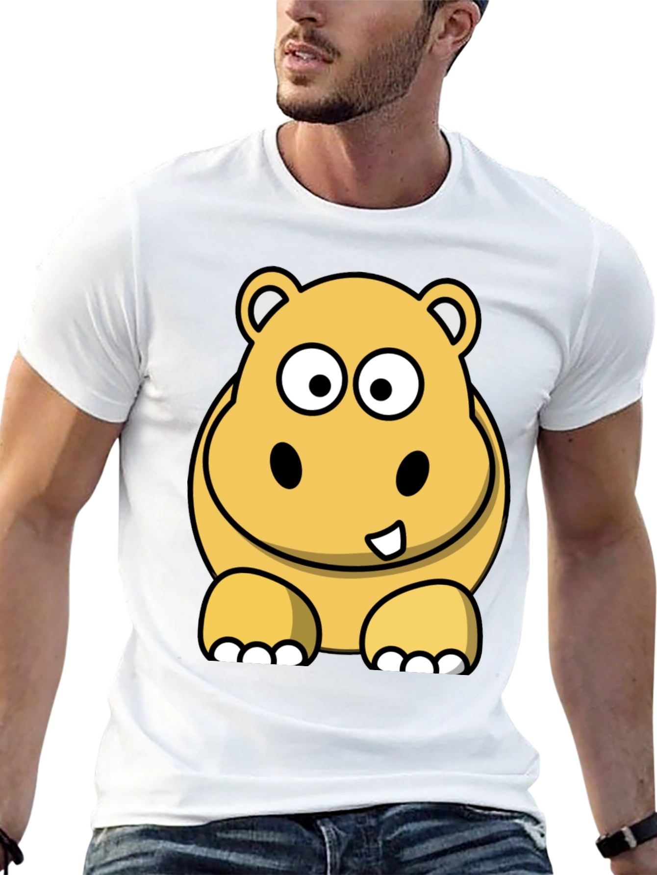 Hippo Cartoon Graphic Tee - Black