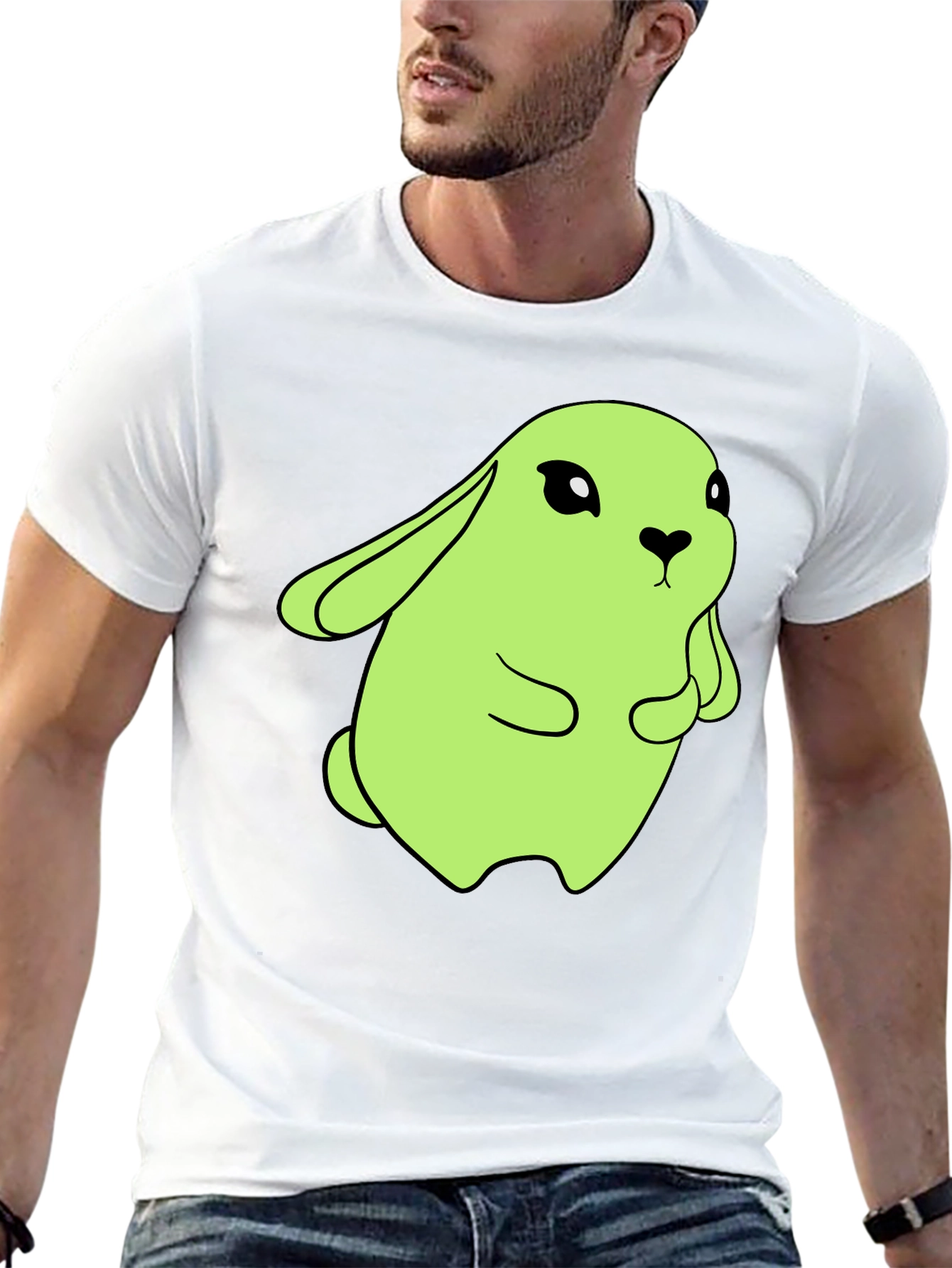 Cute Green Bunny Graphic Tee - Soft Cotton Blend