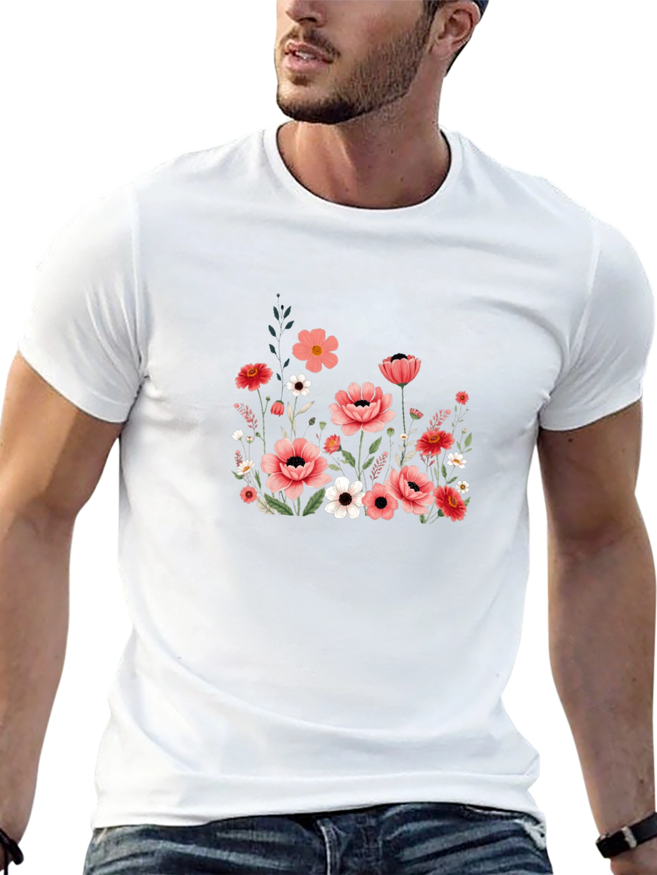Floral Graphic T-Shirt - Black Cotton Blend