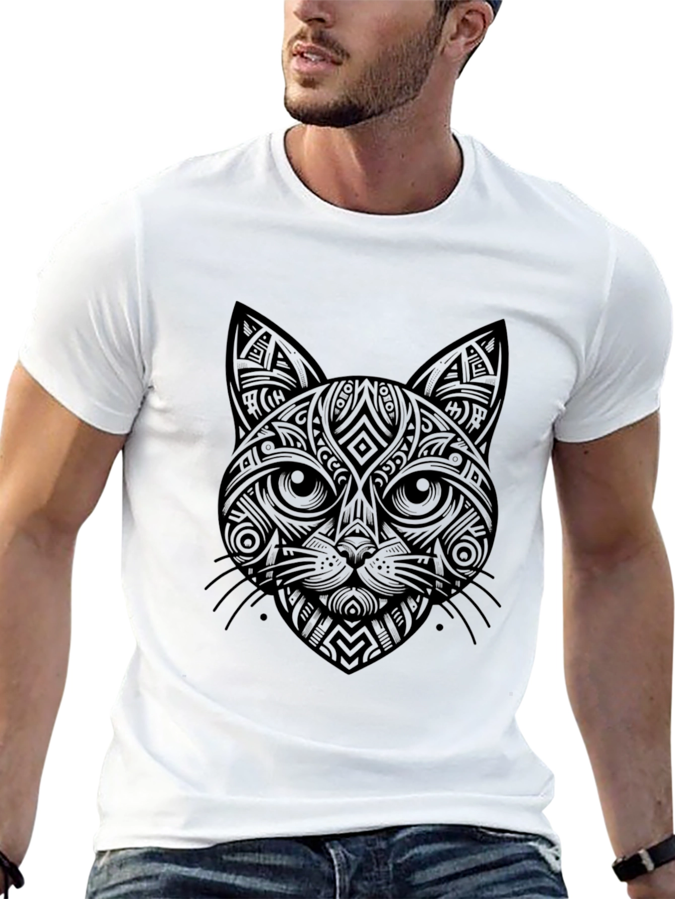 Mens Black Cat Graphic Print T-Shirt