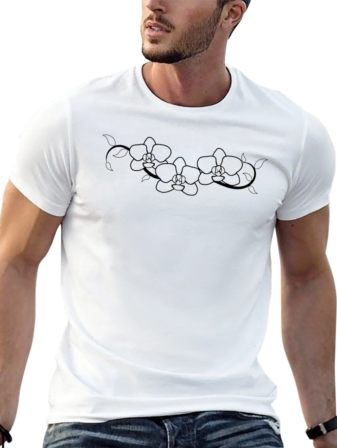 Elegant Orchid Graphic Black T-Shirt