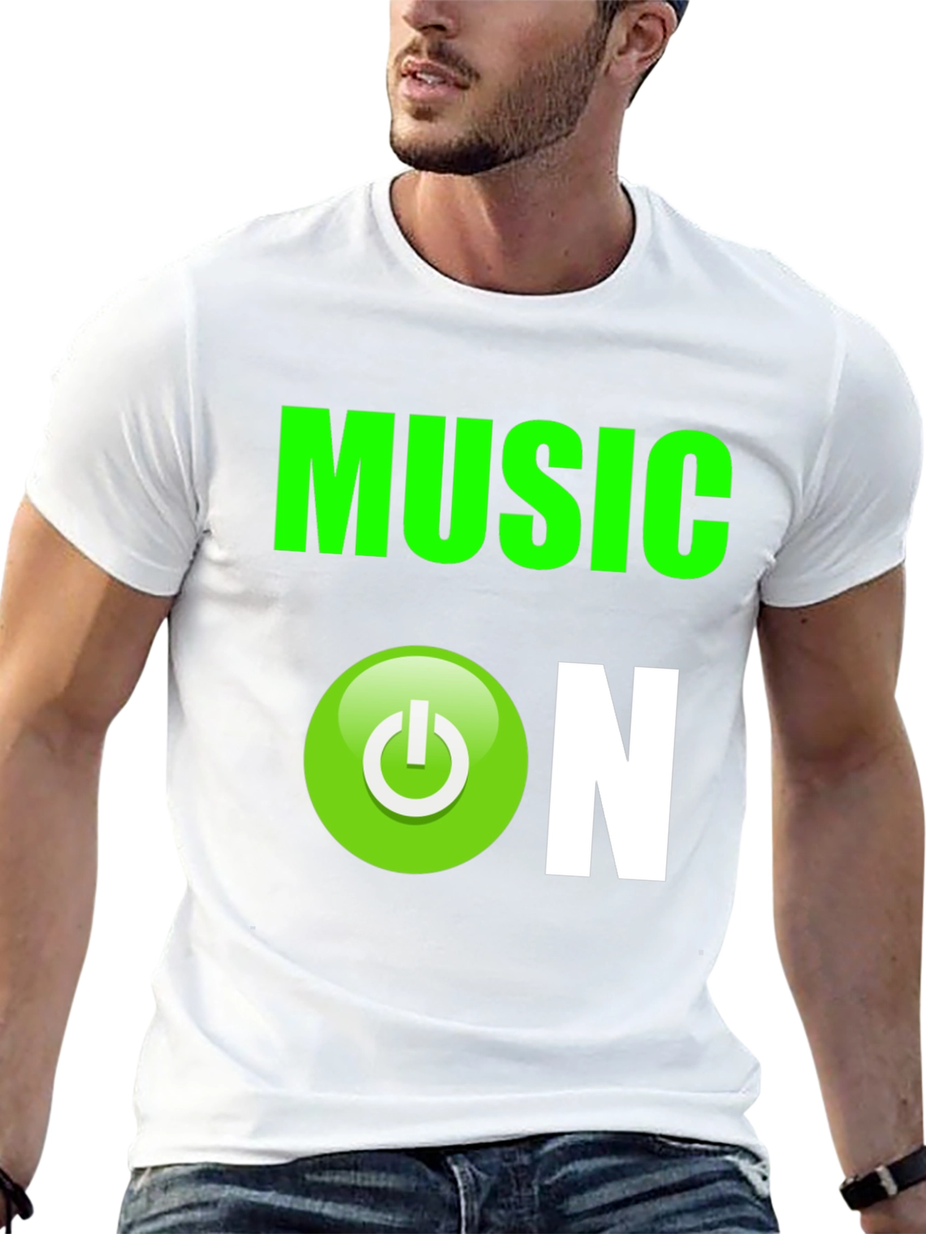 Music On Graphic T-Shirt - Black Cotton Blend