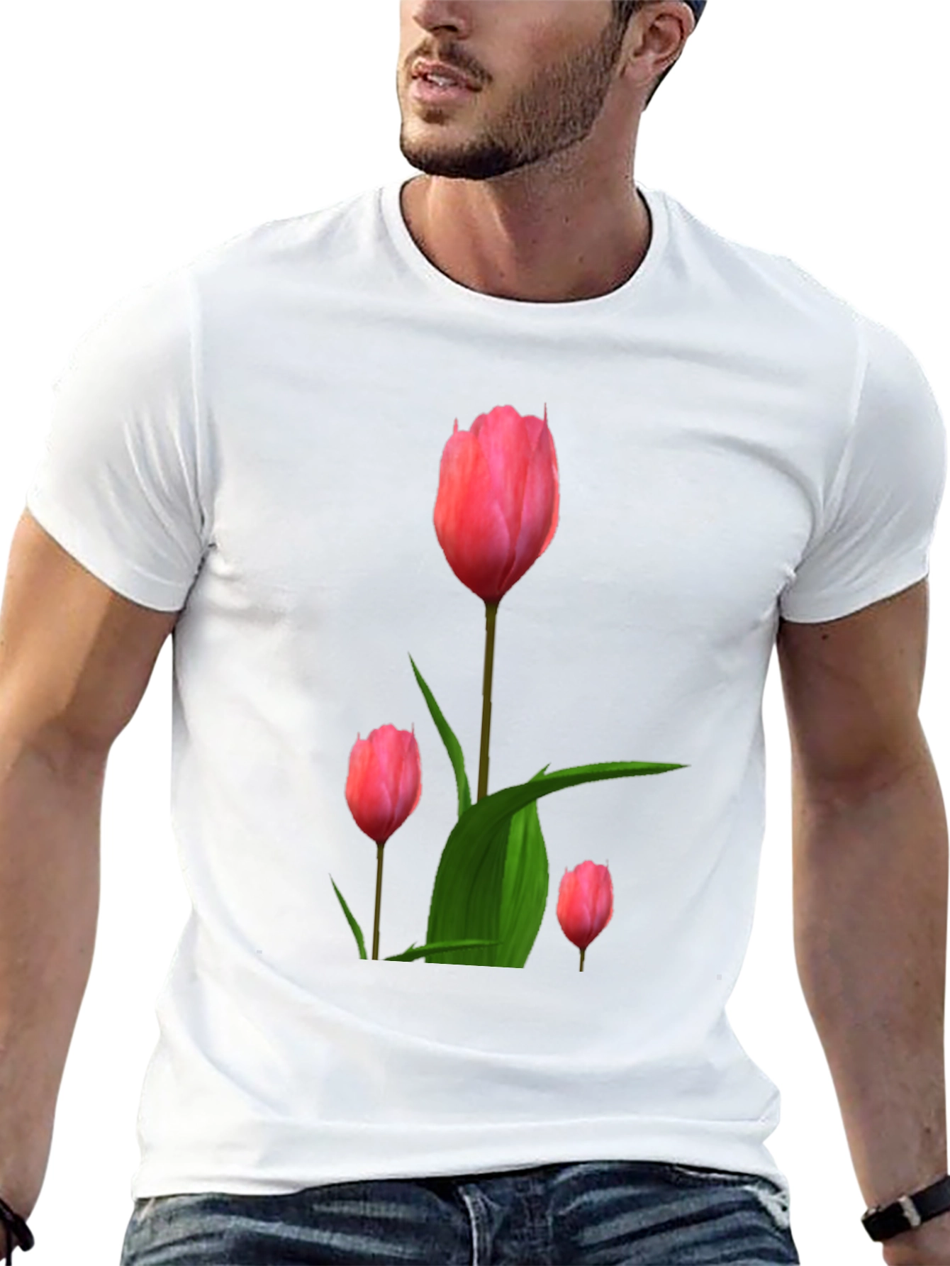 Floral Tulip Graphic Tee - Black Cotton Blend