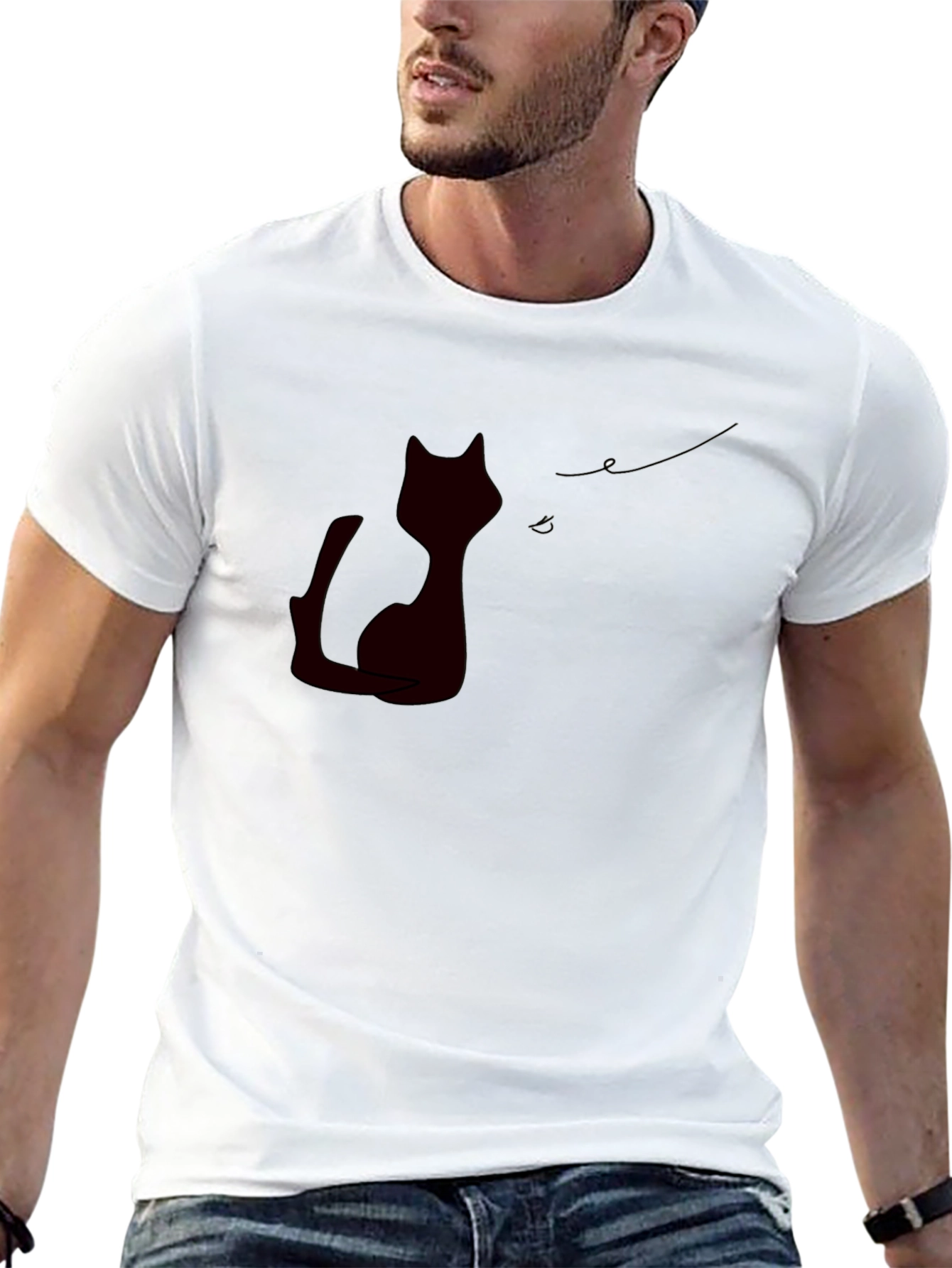 Black Cat Silhouette Tee - Modern Stylish Casual Wear