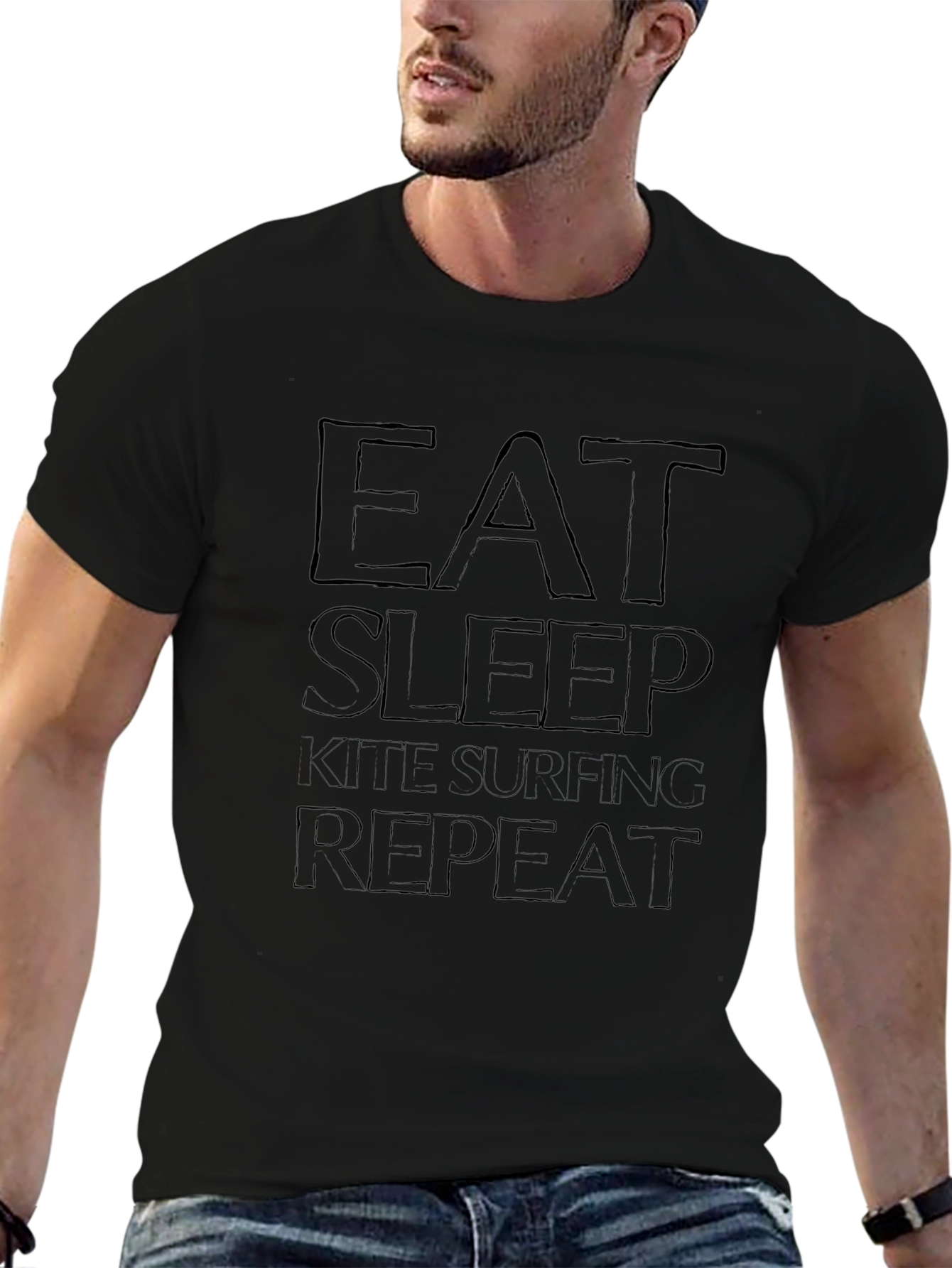Eat Sleep Kite Surfing Repeat Black T-Shirt
