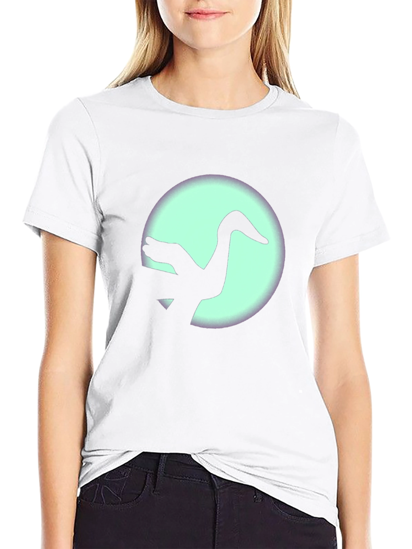 Black T-Shirt with Crane Silhouette Graphic Print