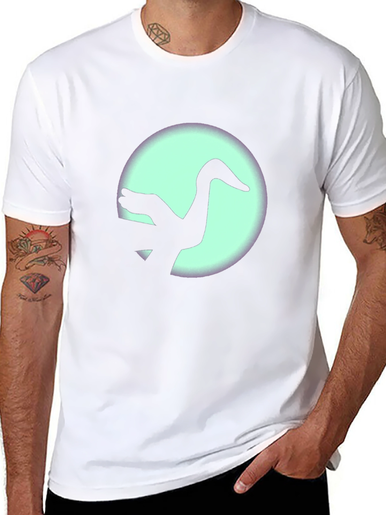 Black T-Shirt with Crane Silhouette Graphic Print