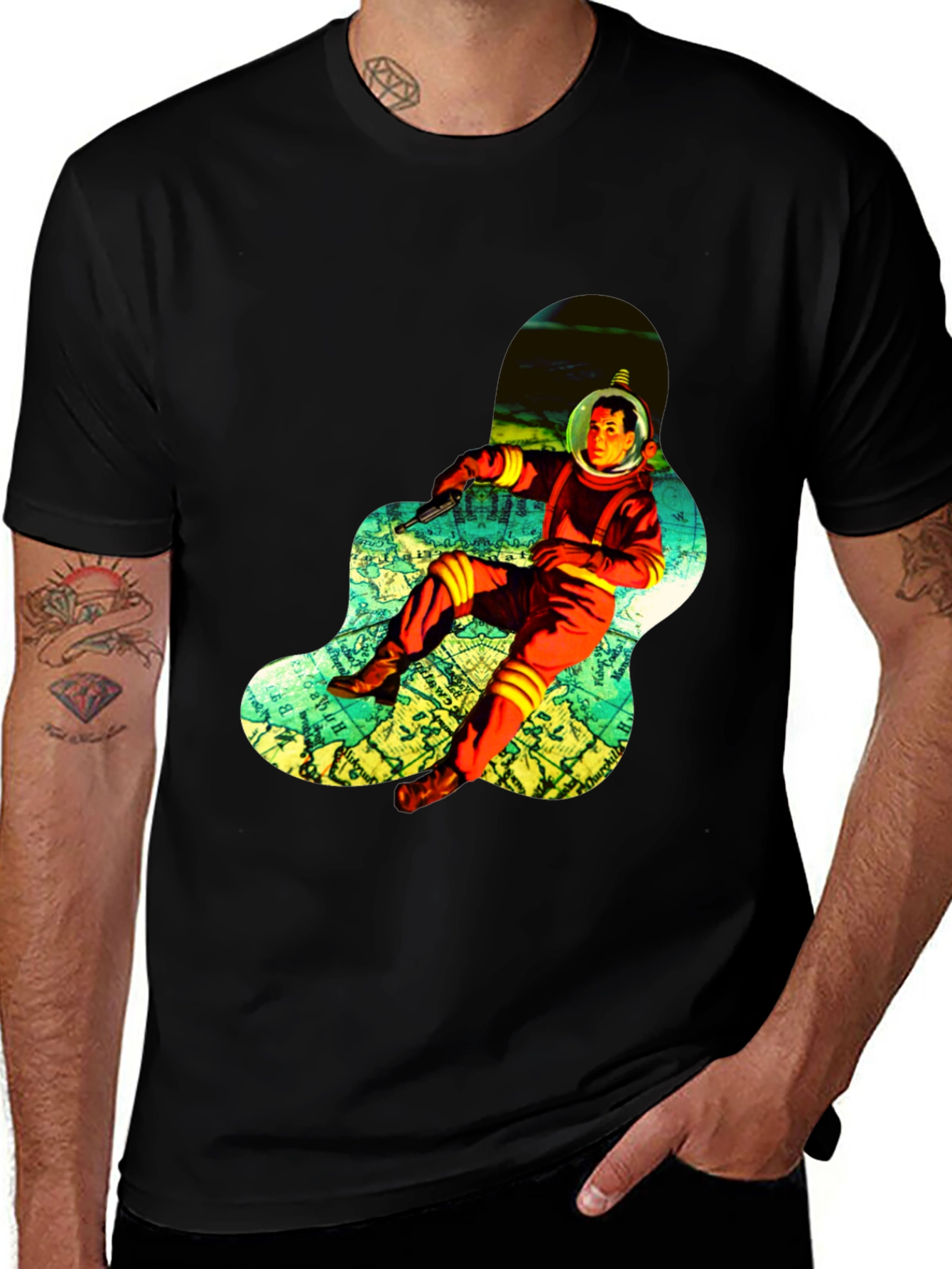 Retro Spaceman Graphic Tee - Black