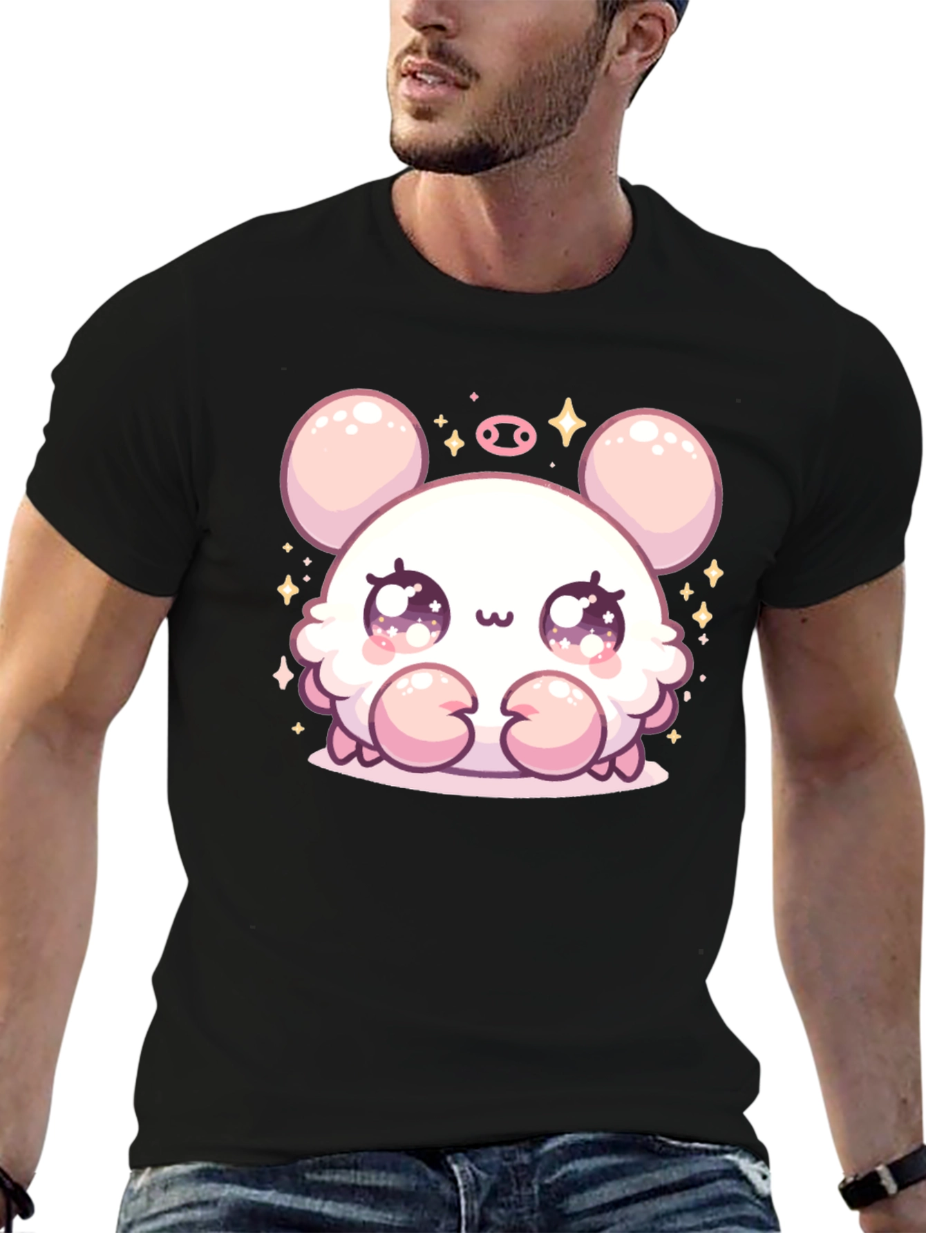 Cute Cartoon Crab Graphic Black Tee