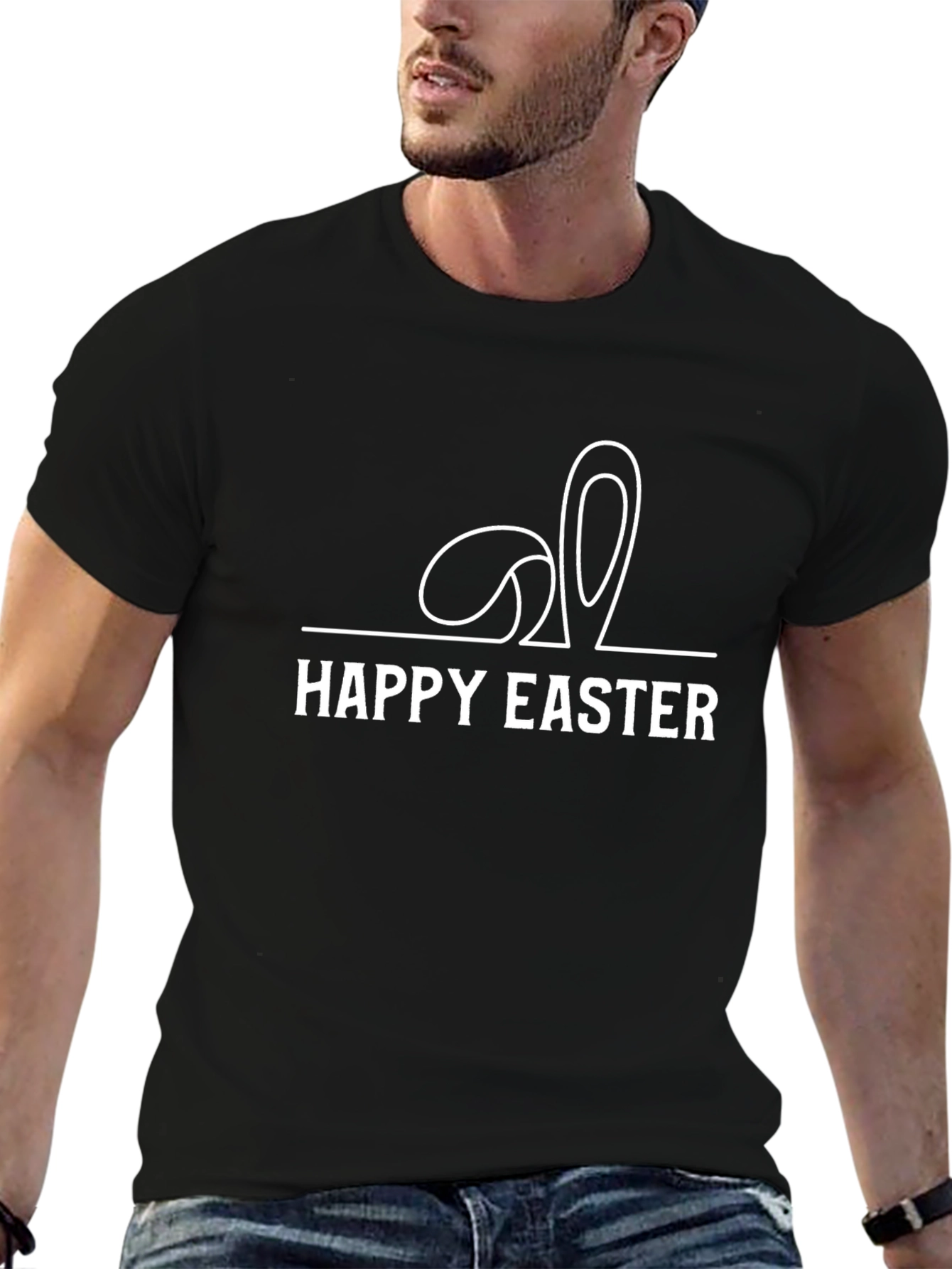 Happy Easter Bunny Ears Graphic Tee - Black