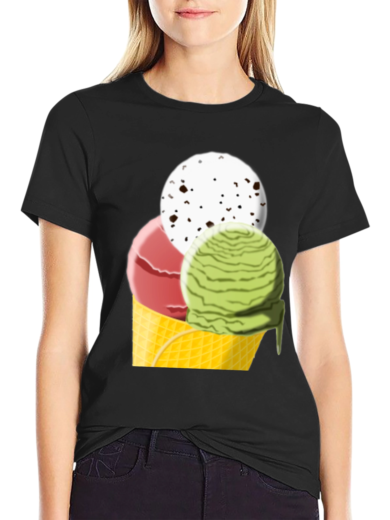 Ice Cream Cone Graphic Tee - Black