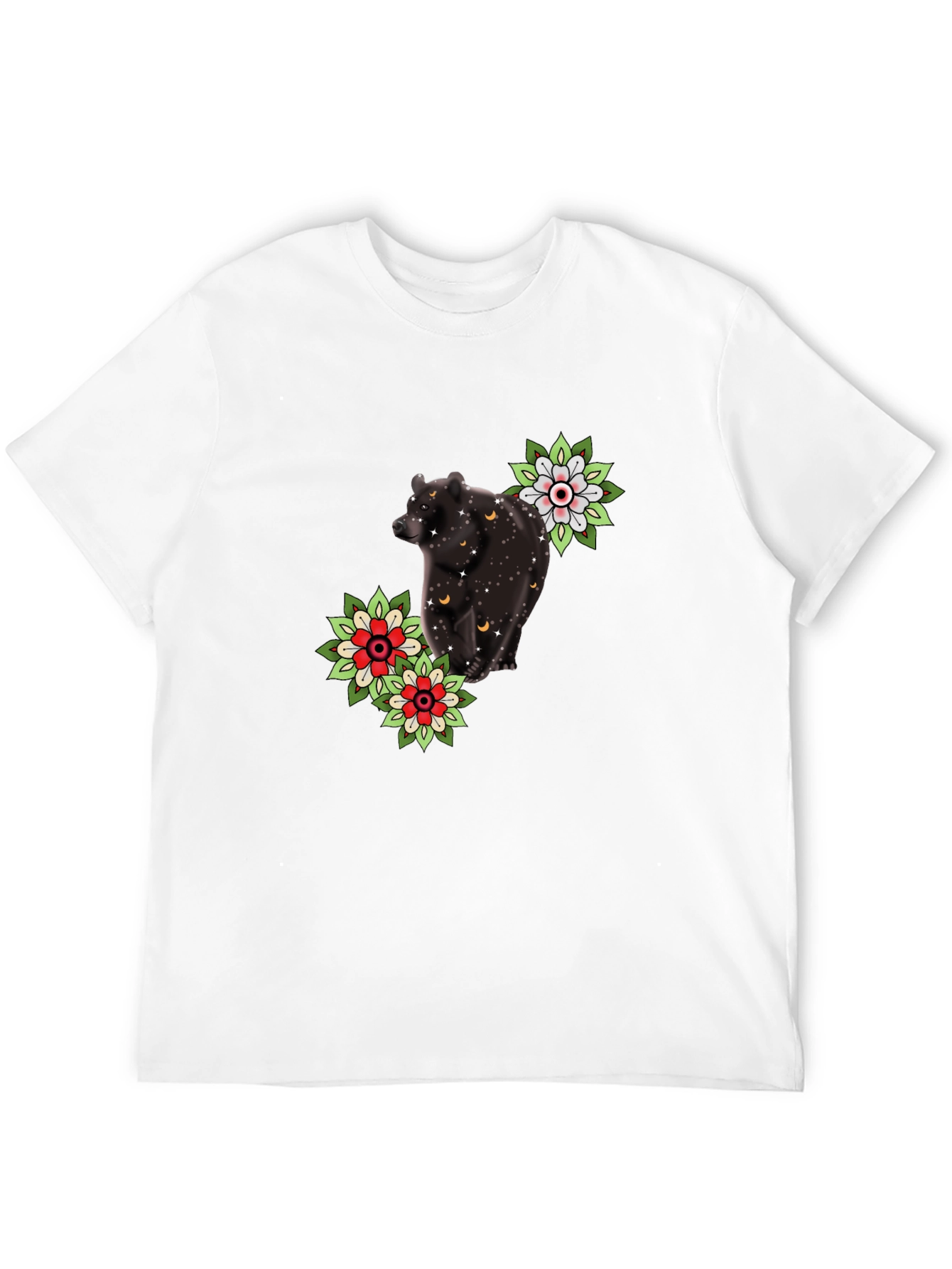Bear & Flower Graphic Tee - Black