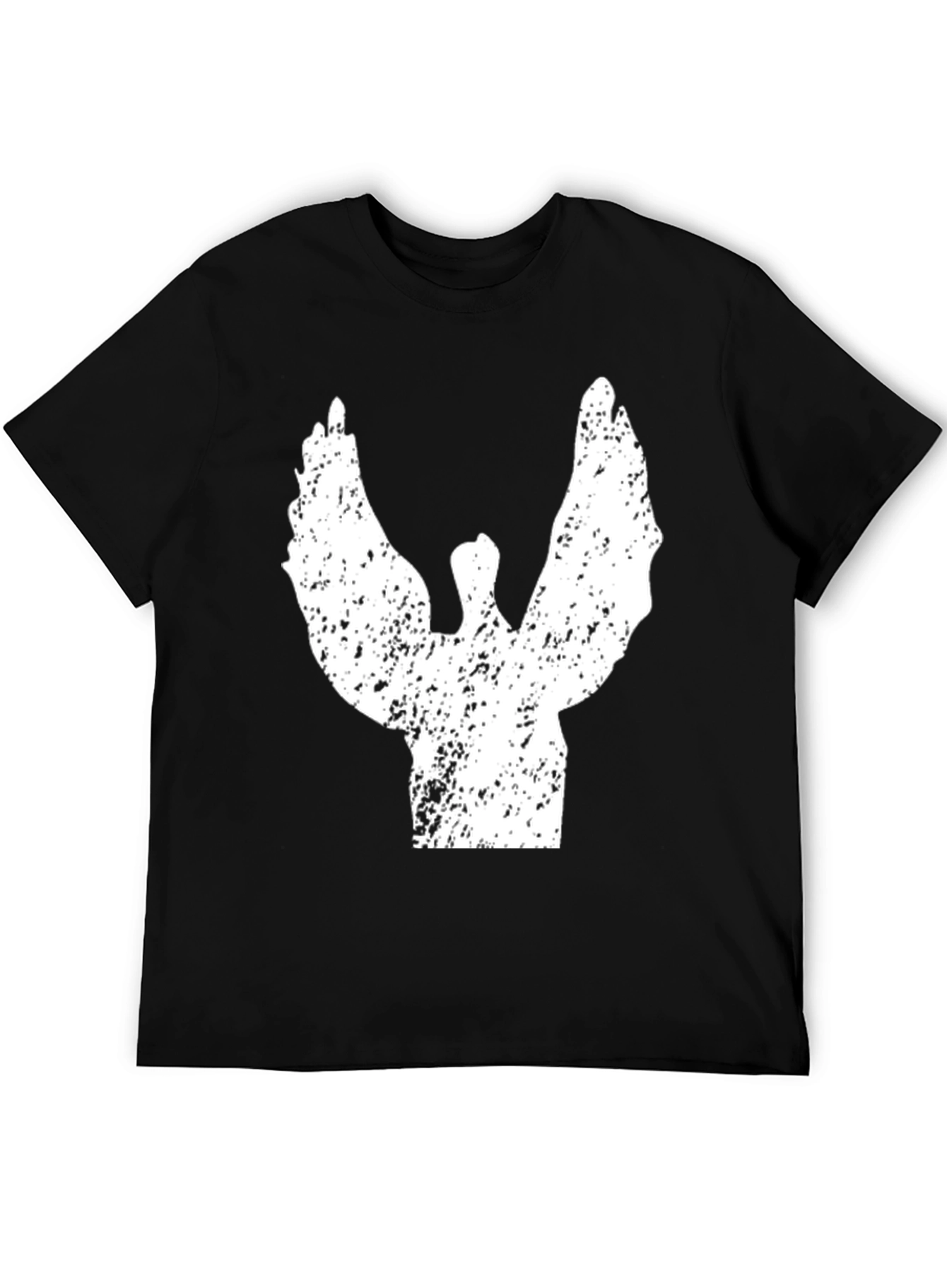 Grunge Angel Wings Graphic Tee - Black Cotton T-Shirt